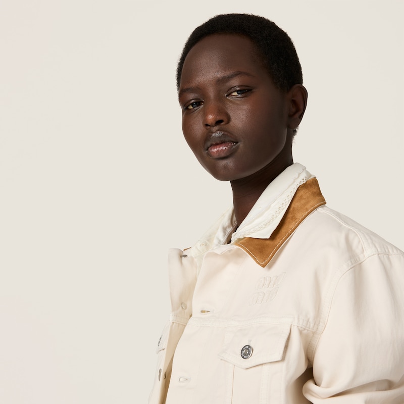 Denim and leather blouson jacket