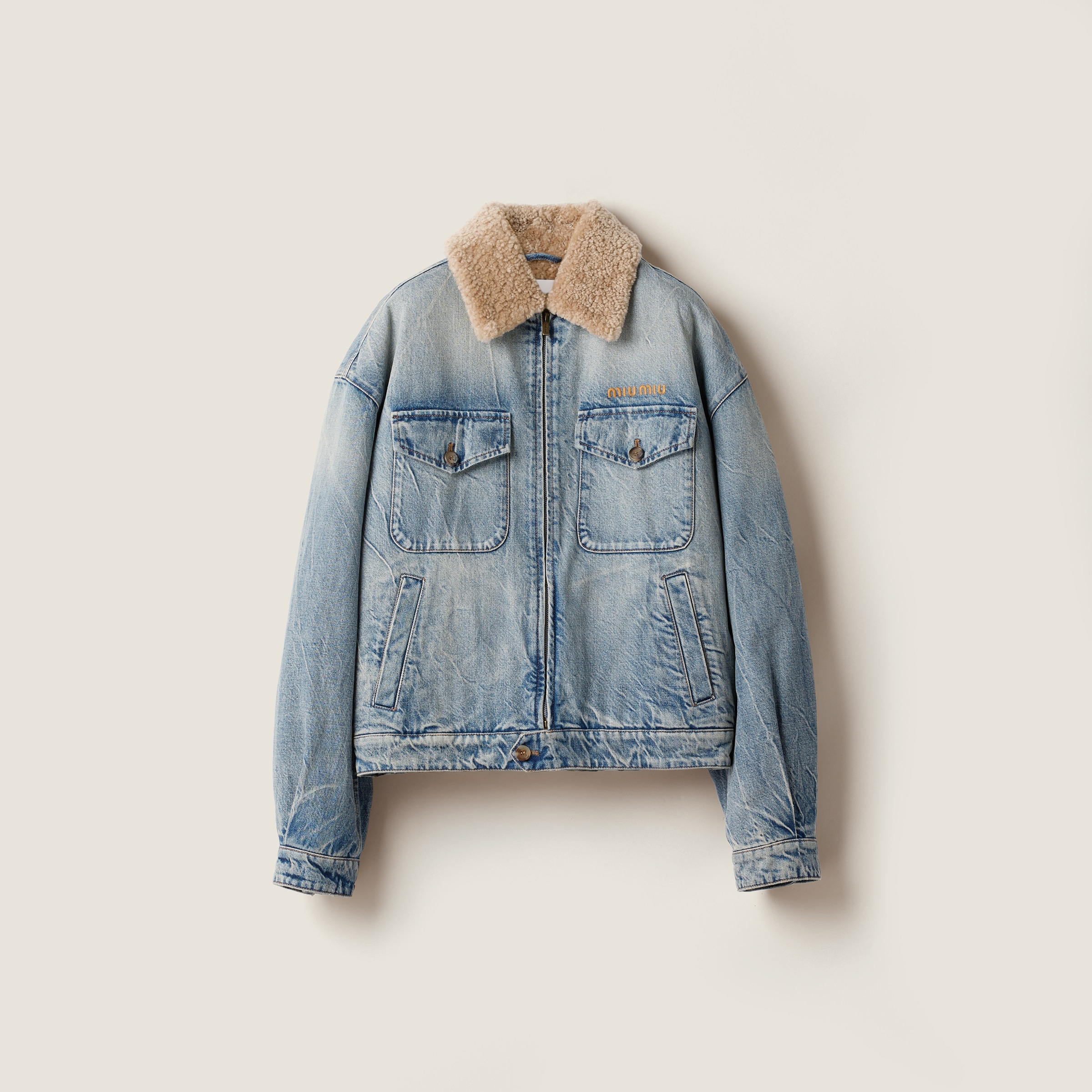 Miu Miu Denim And Shearling Trucker Jacket