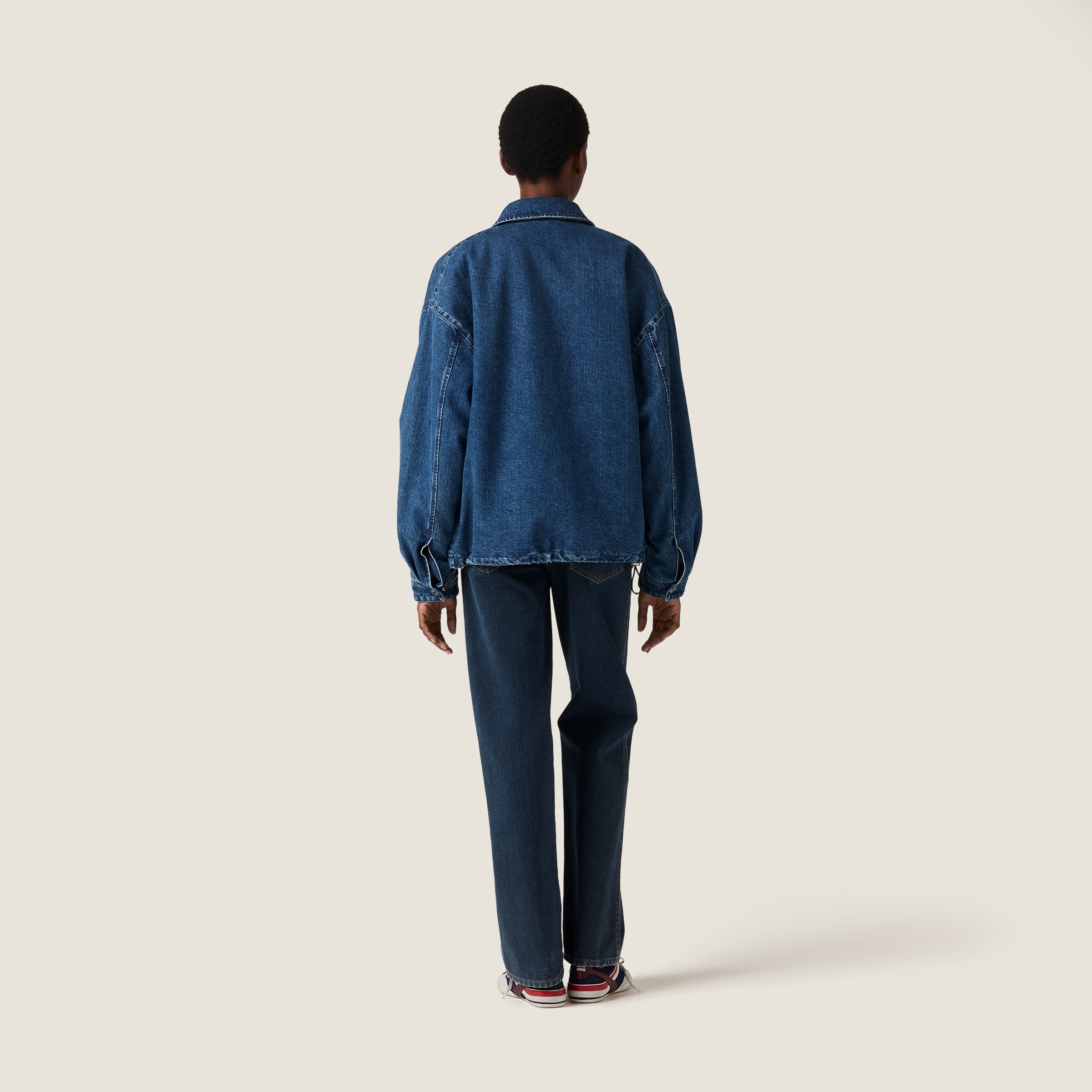 Miu Miu Logo-embroidered Denim Jacket In Blue