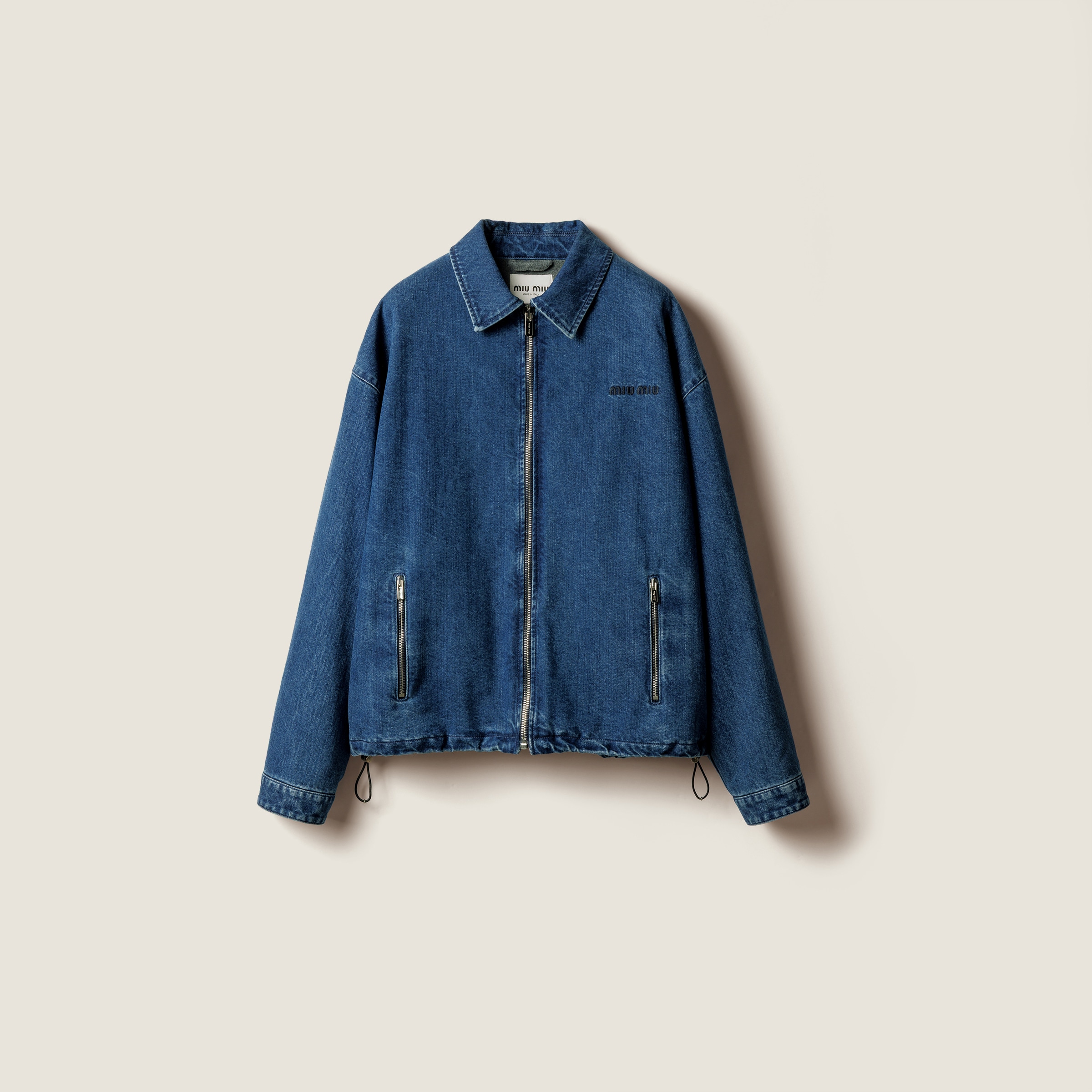 Miu Miu Logo-embroidered Denim Jacket In Blue