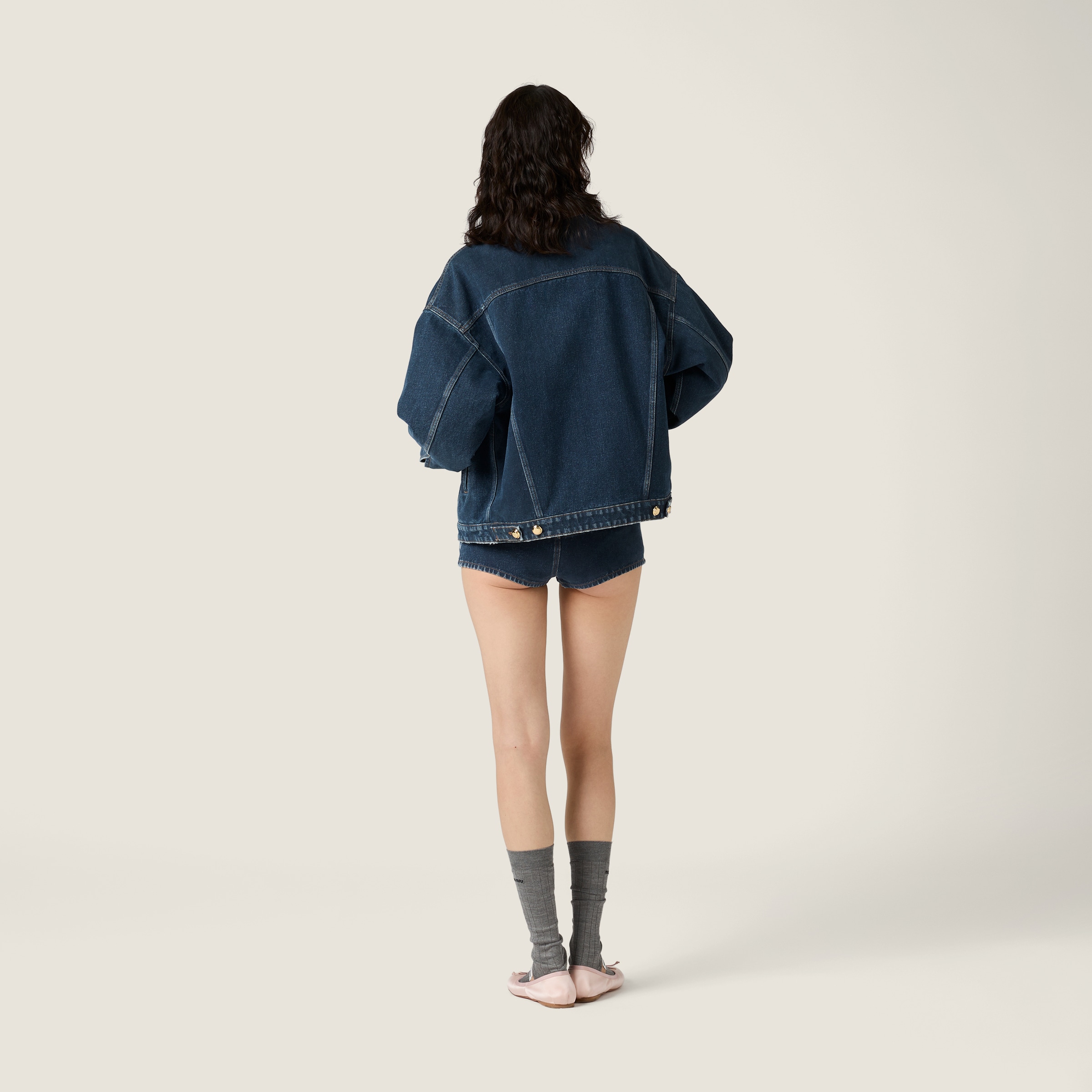 Miu Miu Flocked Denim And Velvet Blouson Jacket In Blue