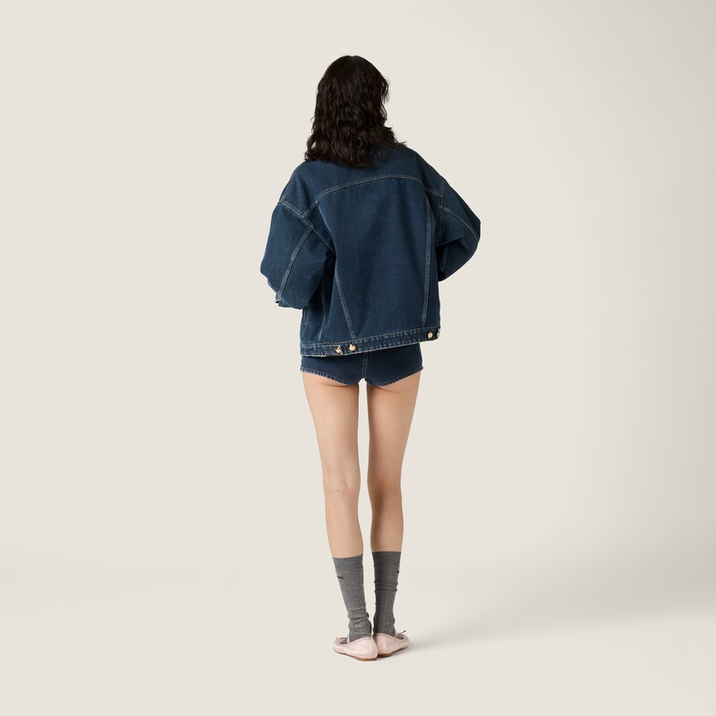 Flocked denim and velvet blouson jacket