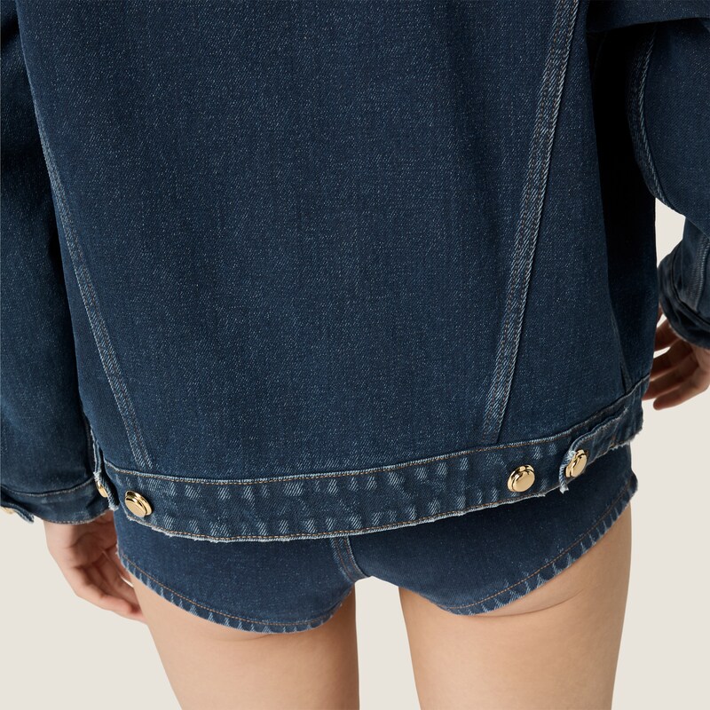 Flocked denim and velvet blouson jacket