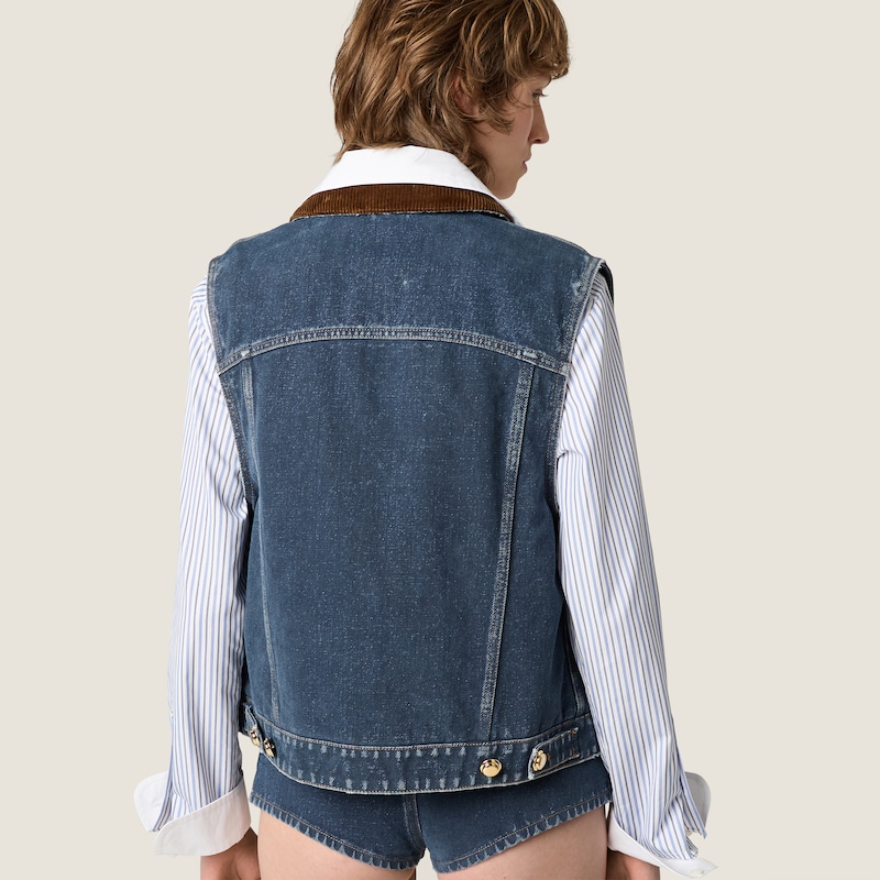 Flocked denim and velvet vest