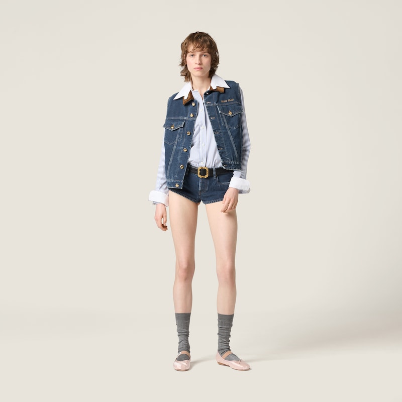 Flocked denim and velvet vest