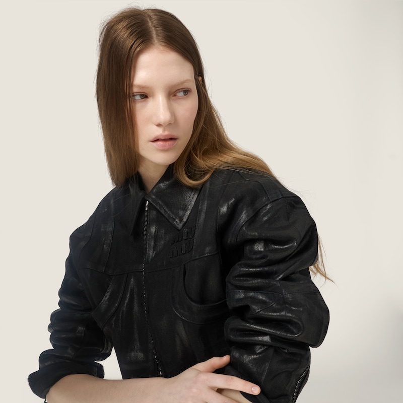 Black denim patchwork blouson jacket