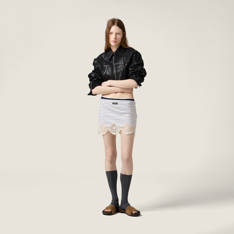 Black denim patchwork blouson jacket