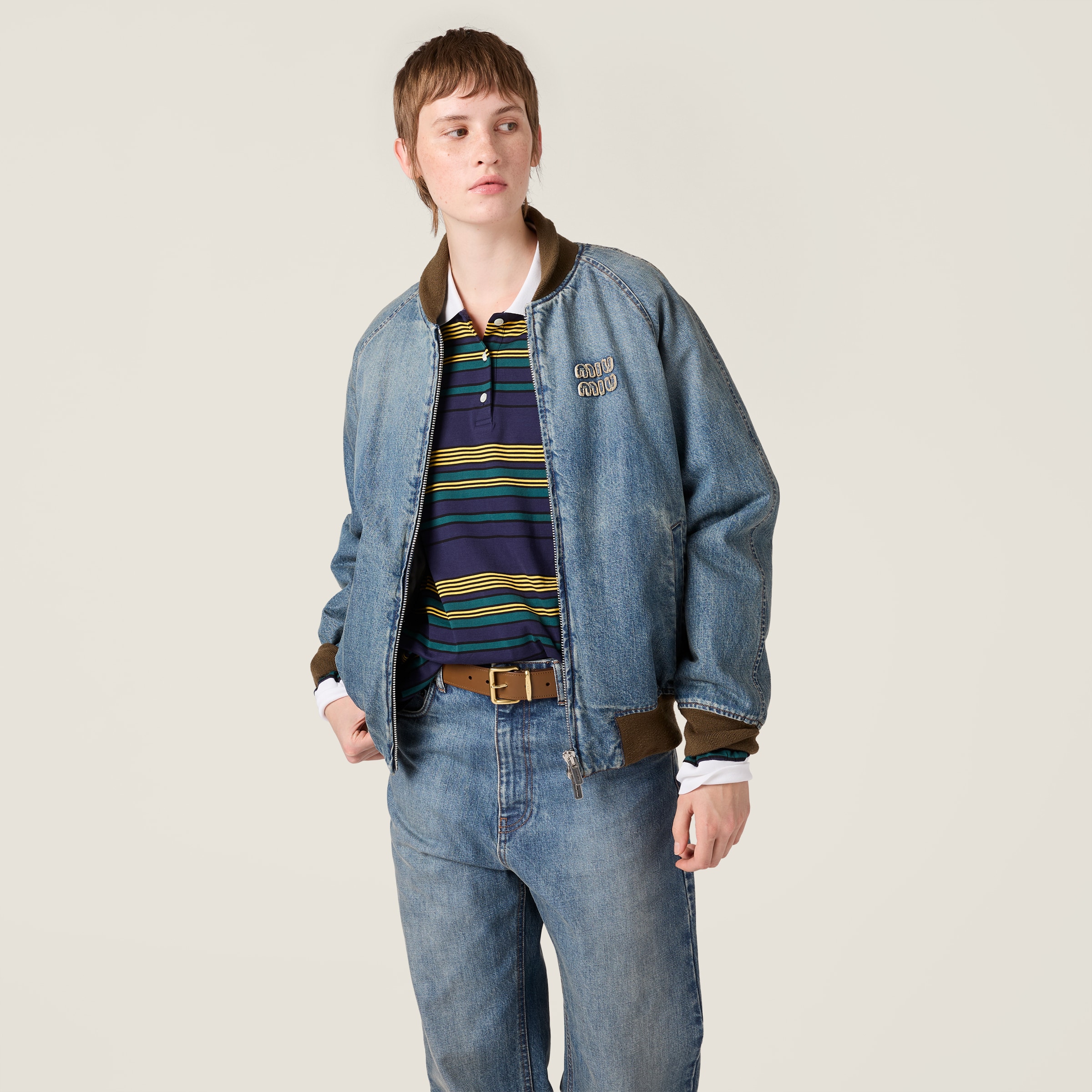 Miu Miu Denim Blouson Jacket In Blue