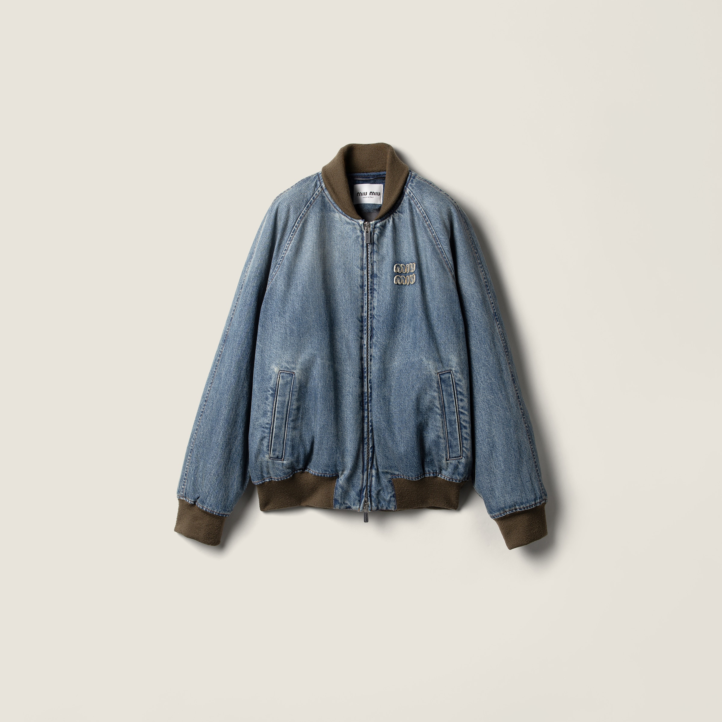 Miu Miu Denim Blouson Jacket In Blue