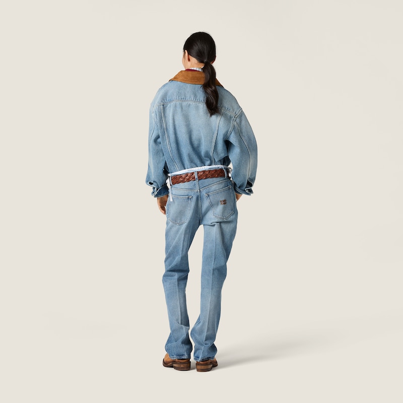Washed denim and suede blouson jacket
