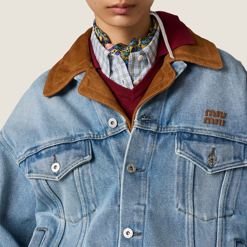Washed denim and suede blouson jacket