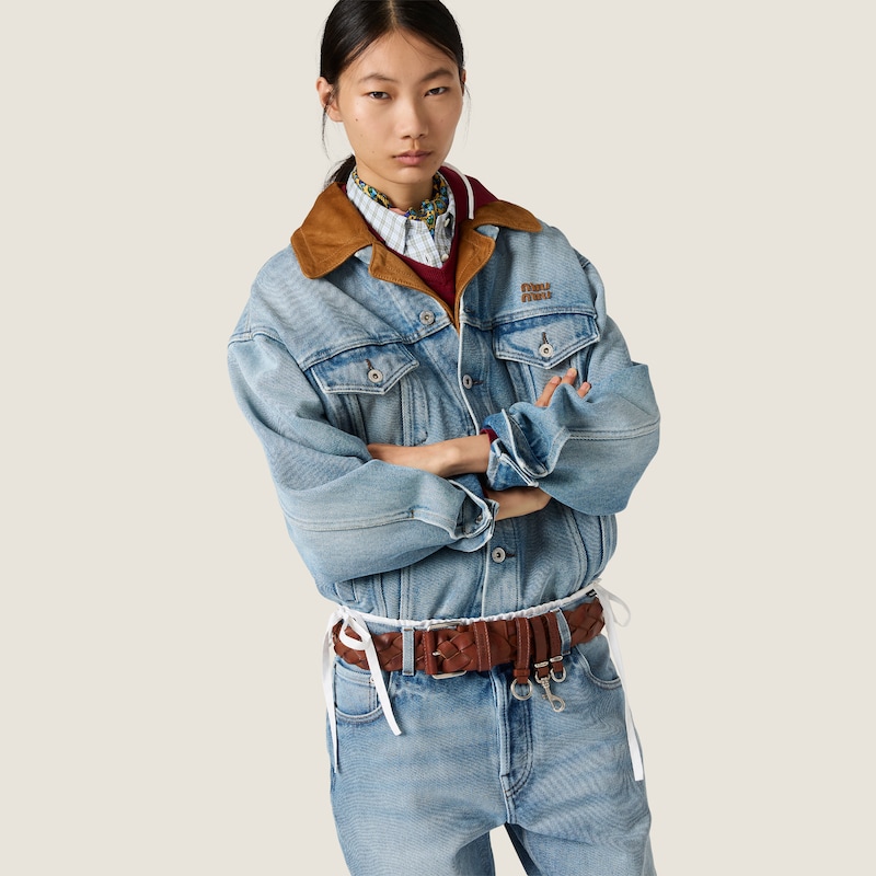 Washed denim and suede blouson jacket