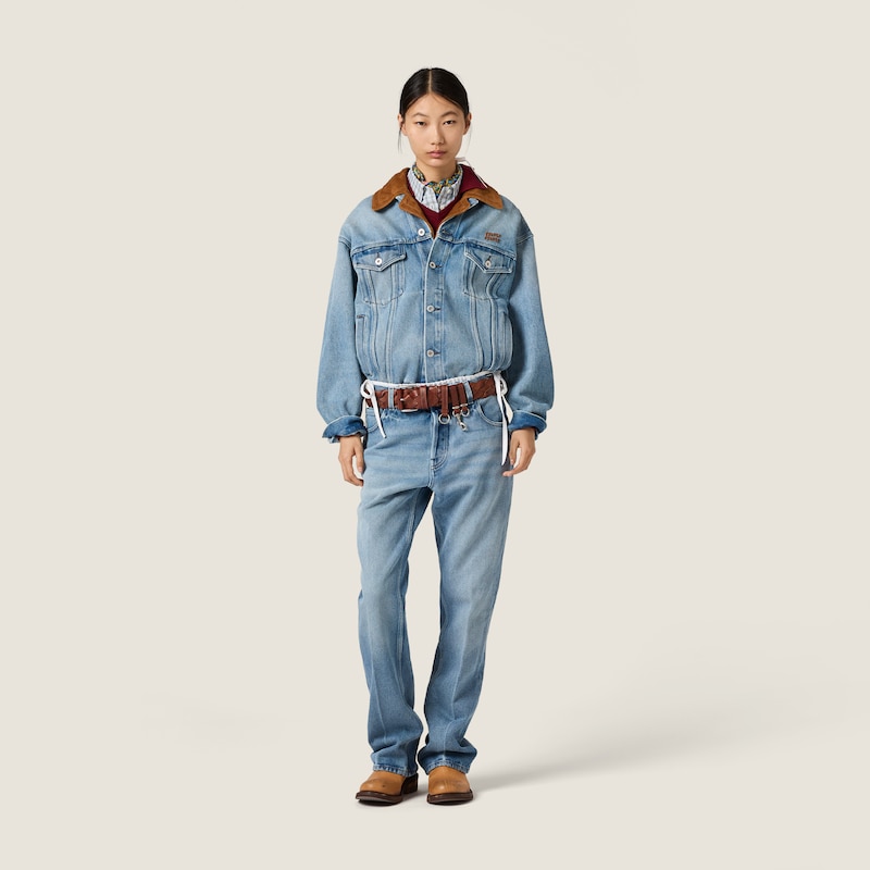 Washed denim and suede blouson jacket