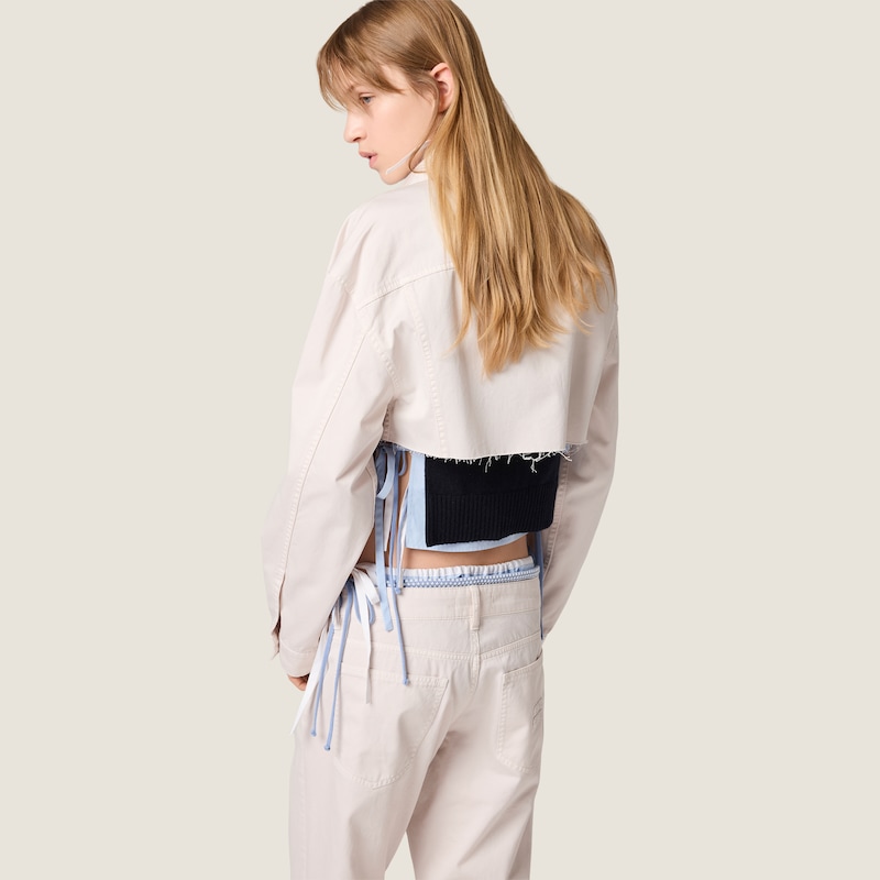 Cropped white denim jacket