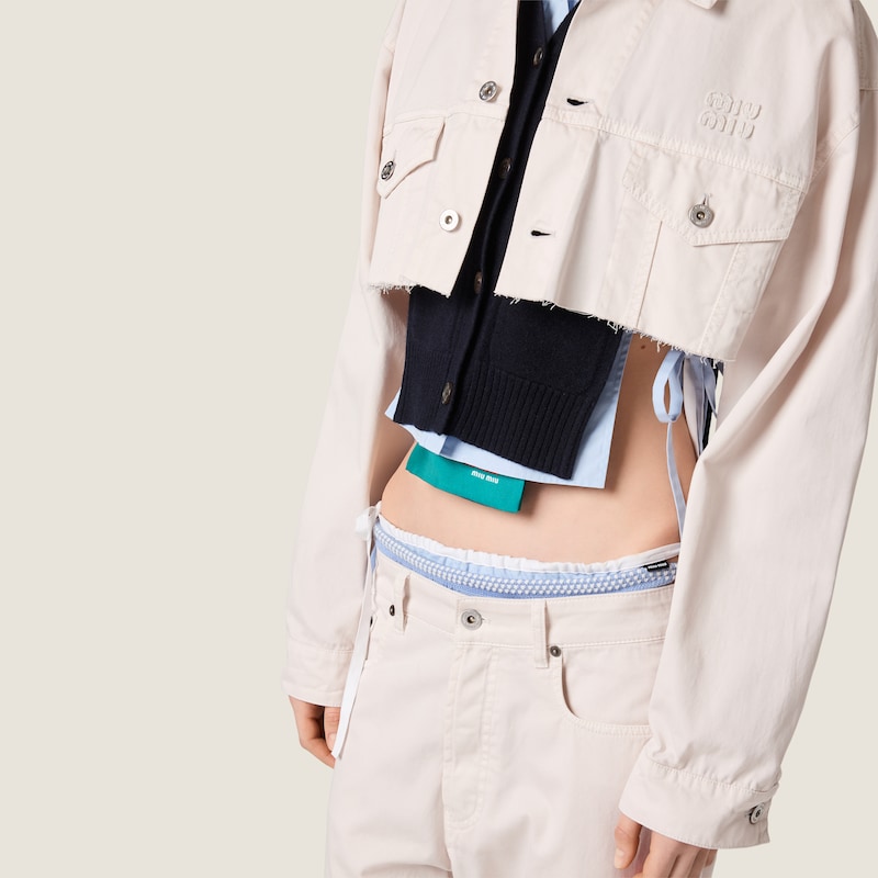 Cropped white denim jacket