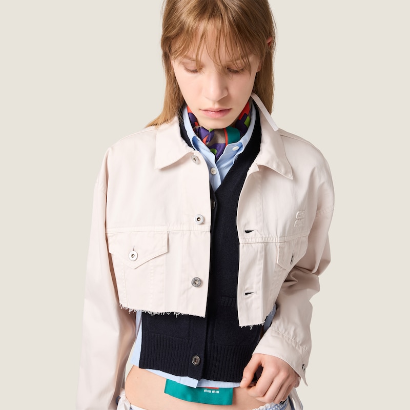Cropped white denim jacket
