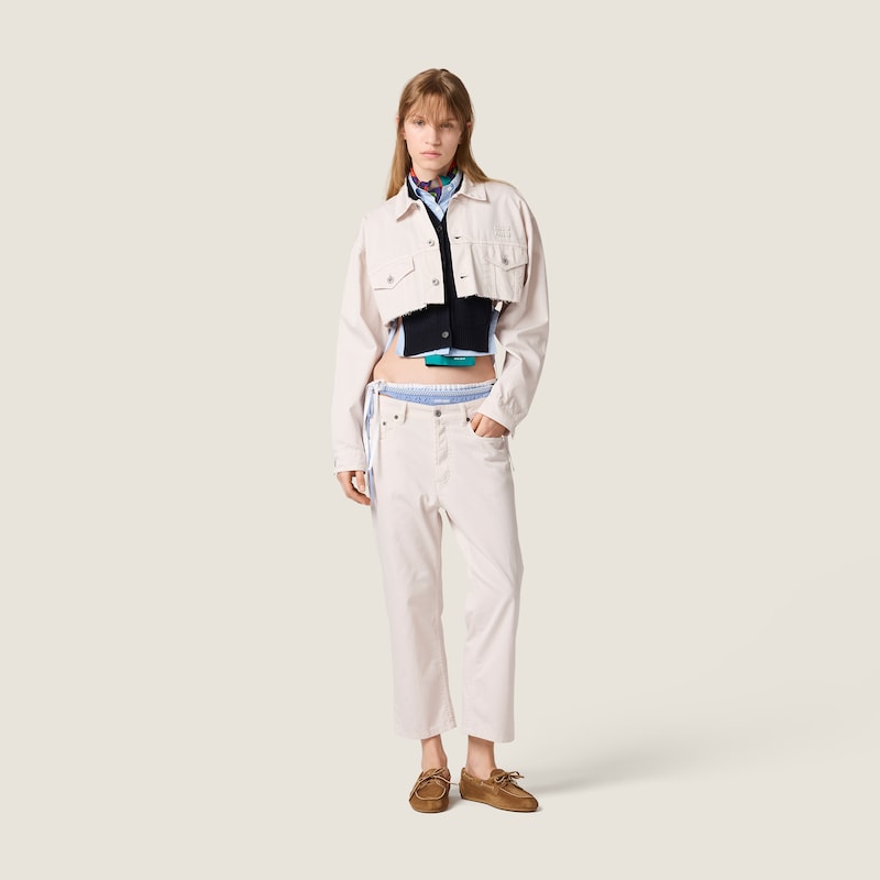 Cropped white denim jacket