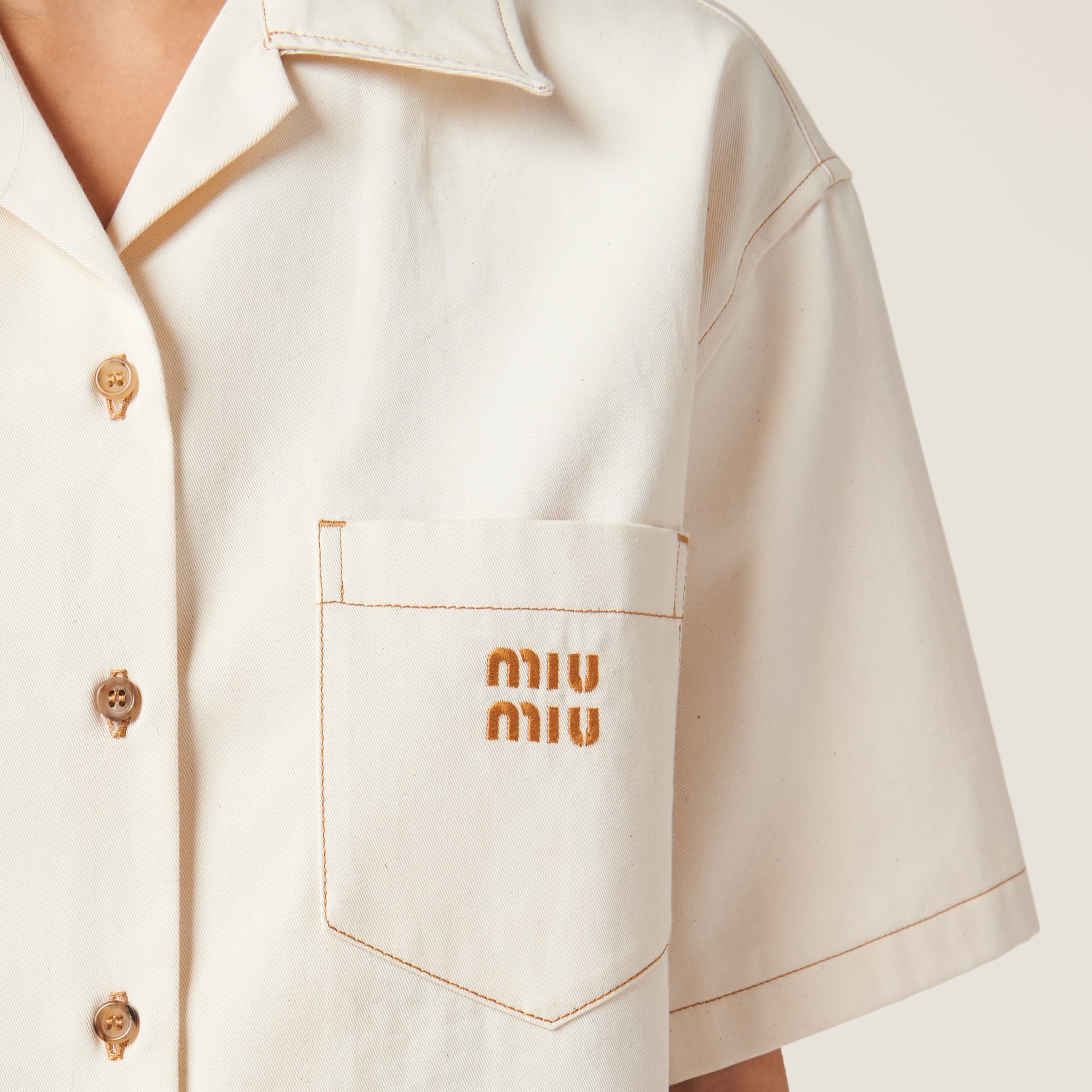 Shop Miumiu Denim Shirt In Natural