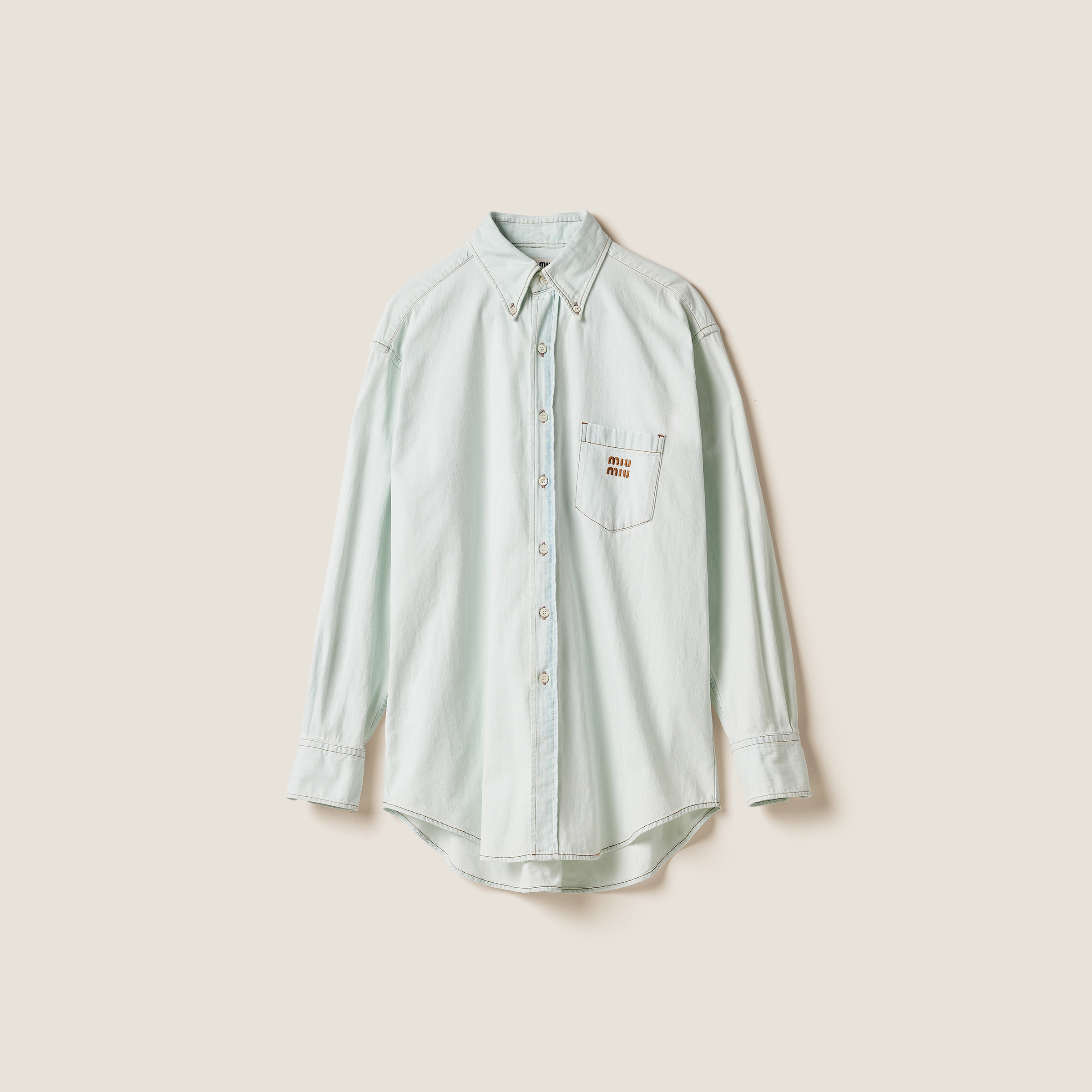 Miumiu Chambray Denim Shirt In Light Blue