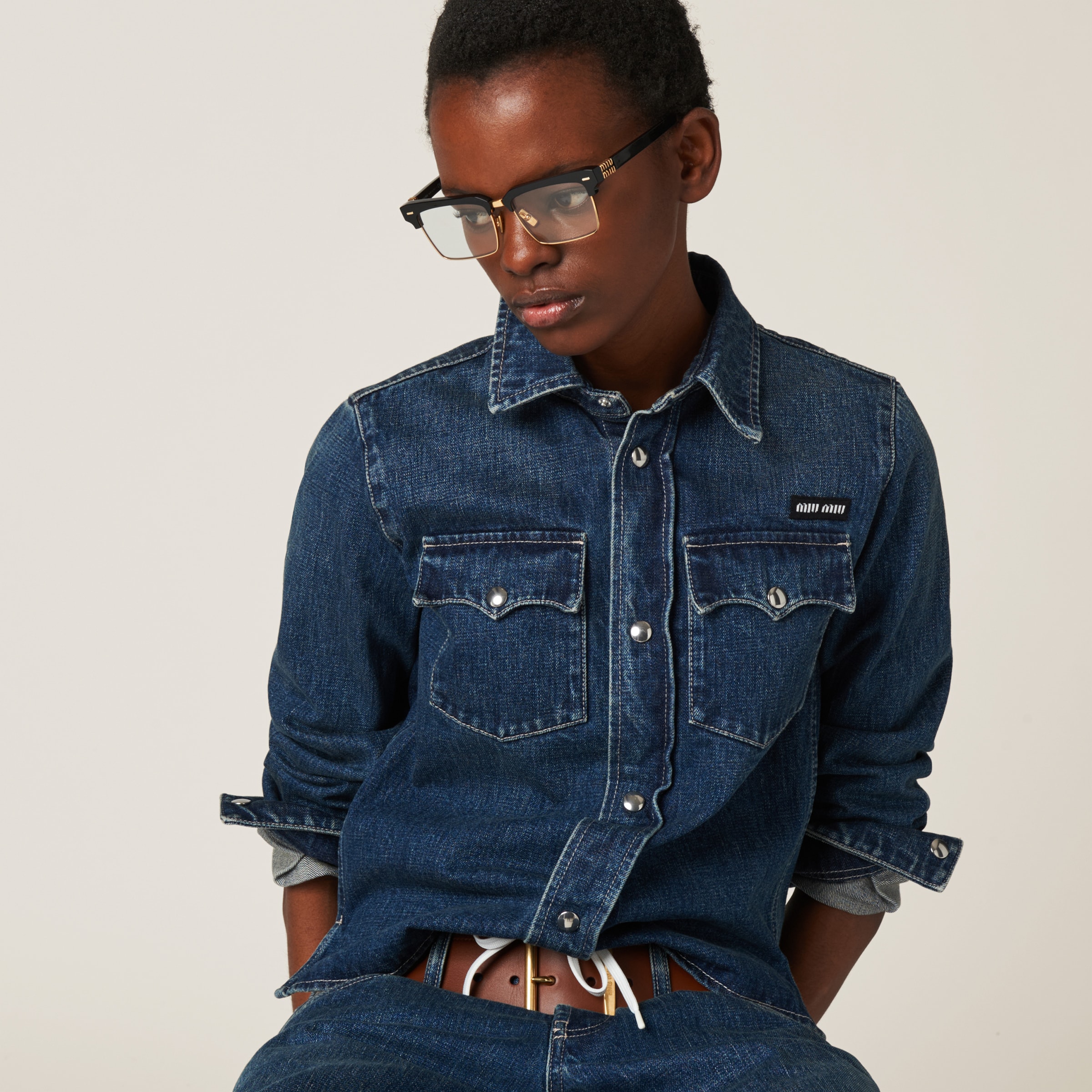 Navy Denim Shirt | Miu Miu Navy Denim Shirt | Miu Miu