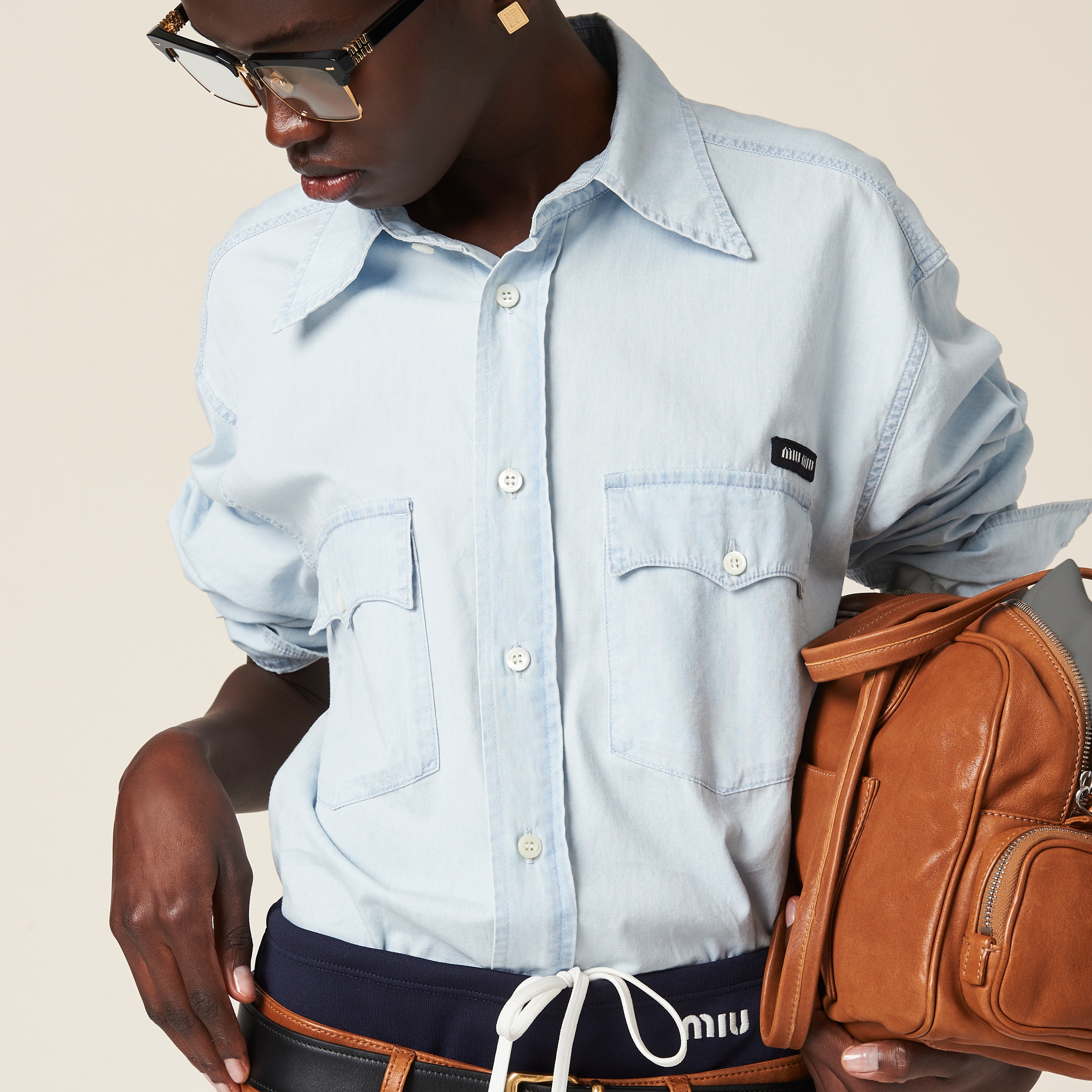 Miu Miu Chambray Shirt In Light Blue