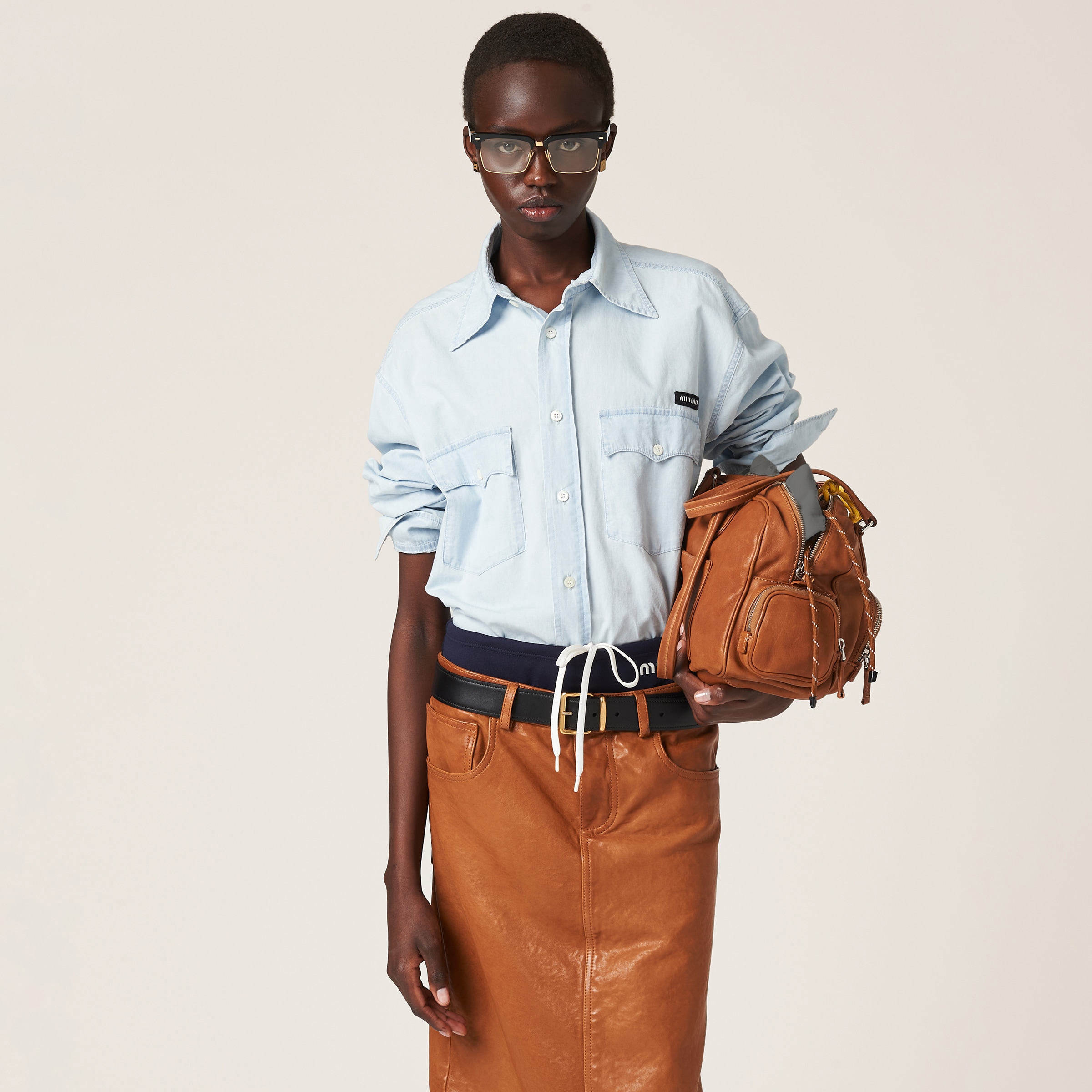 Miu Miu Chambray Shirt In Light Blue