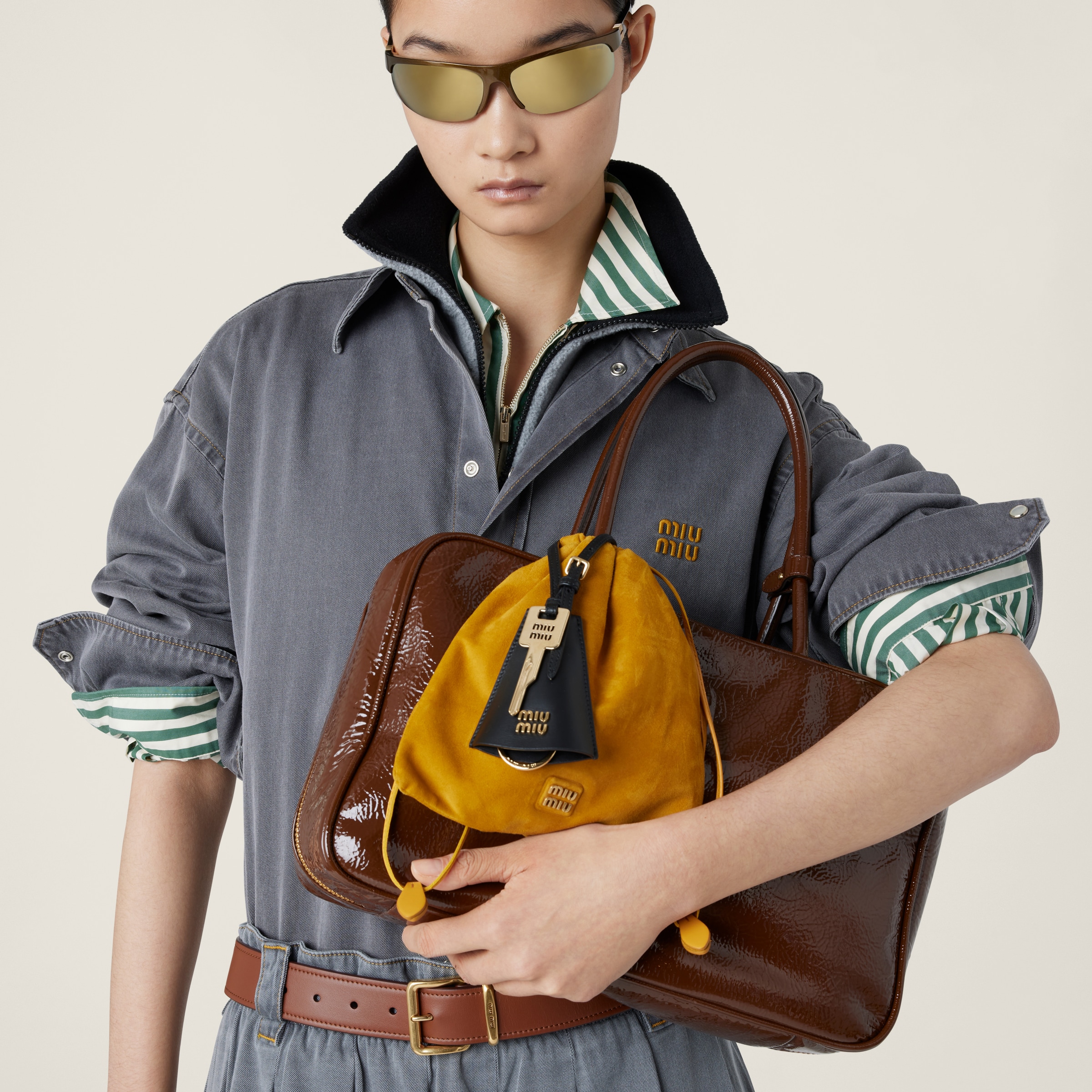 Miu Miu Chambray Shirt In Grey