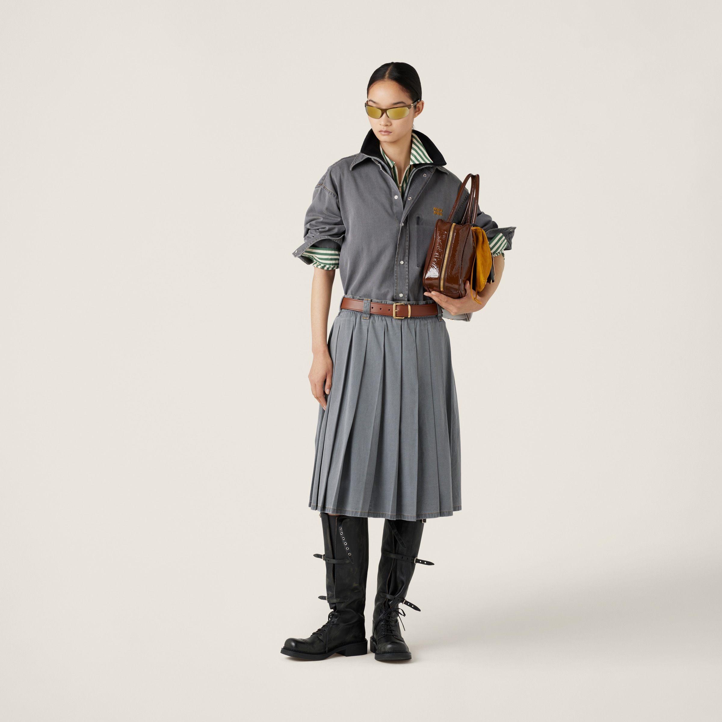 Miu Miu Chambray Shirt In Grey