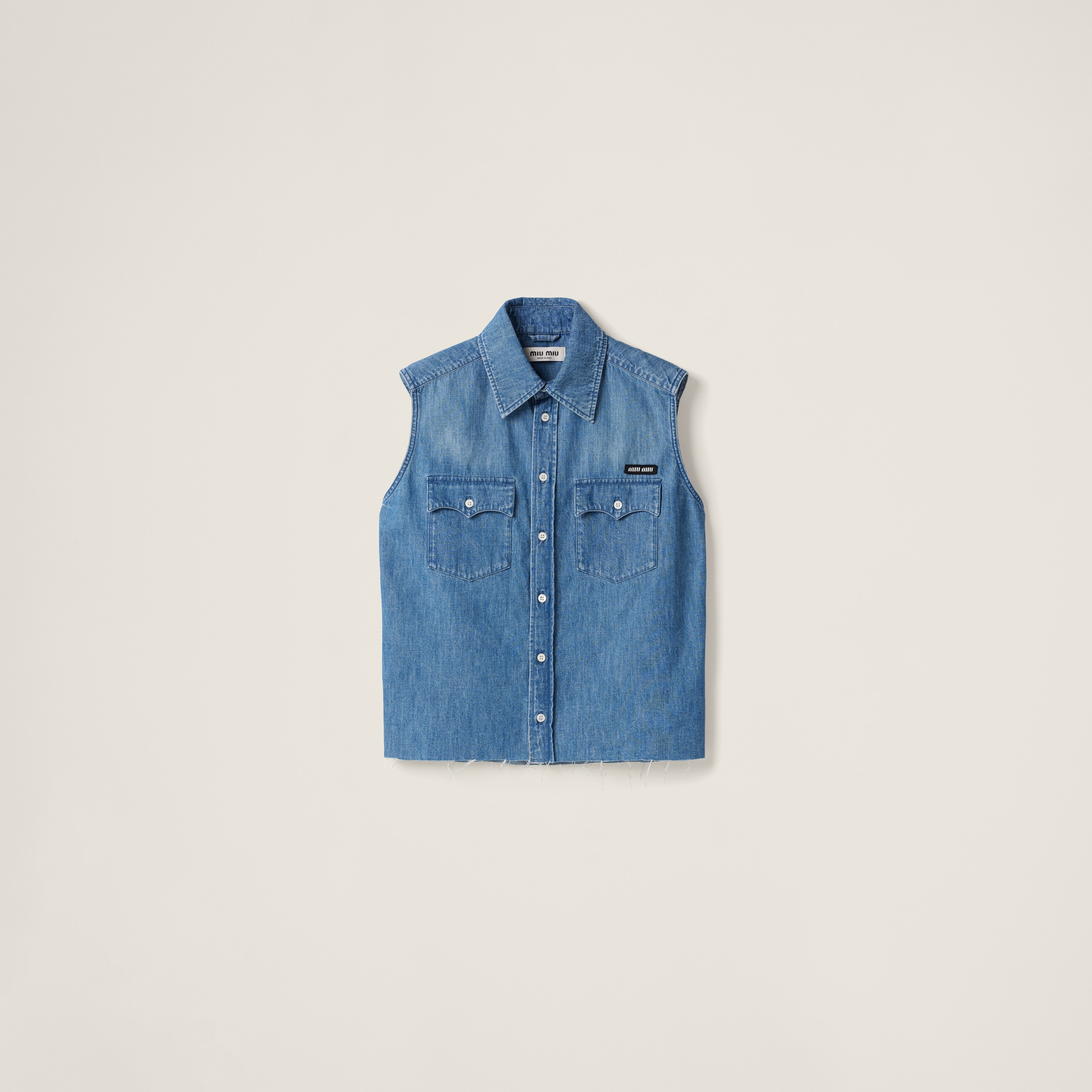Miu Miu Sleeveless Chambray Shirt In Sapphire Blue
