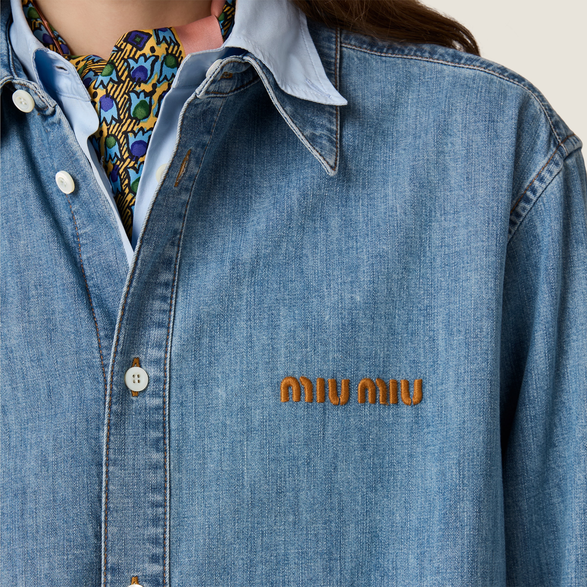 Sapphire Blue Chambray Shirt | Miu Miu - Japan