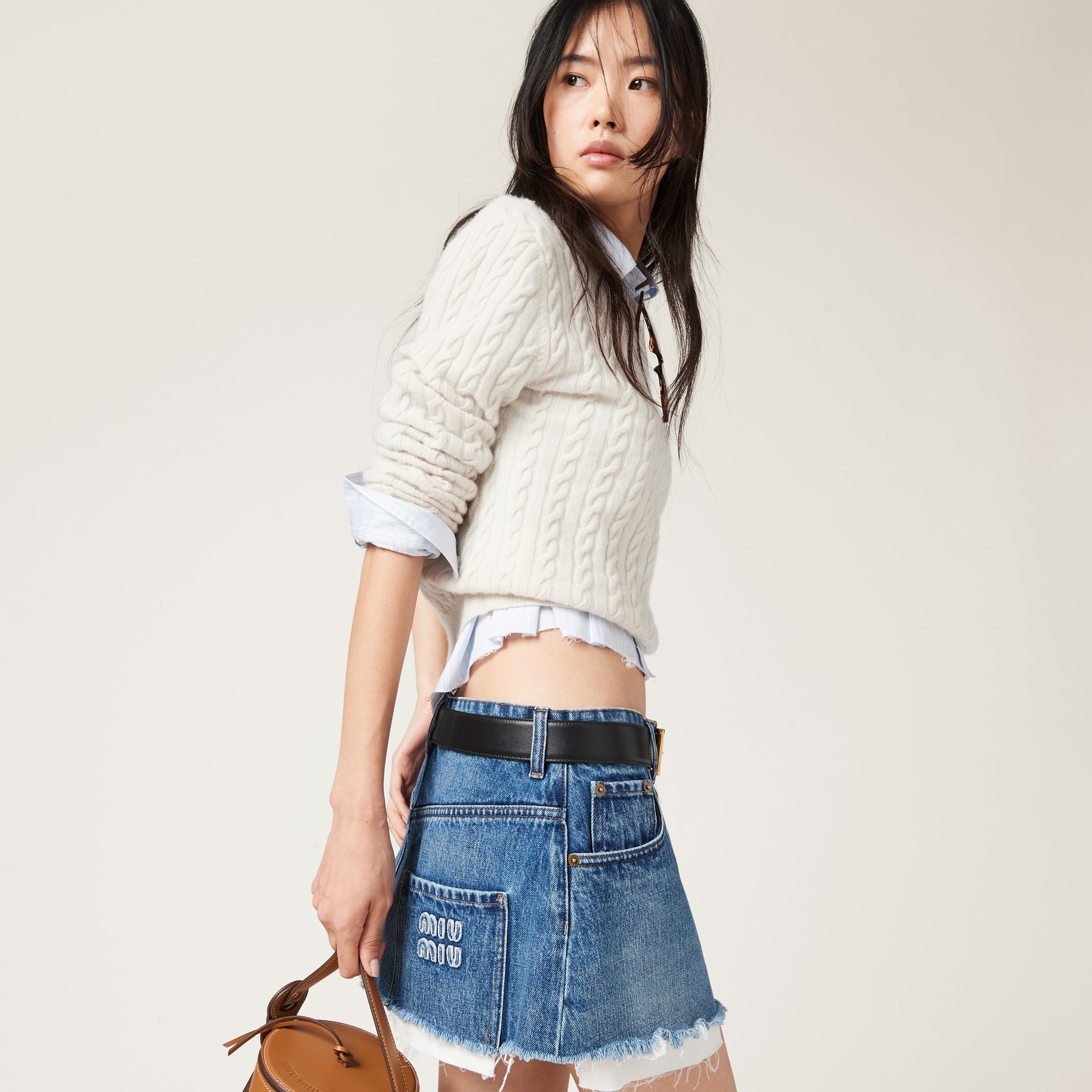 Navy Denim Miniskirt | Miu Miu
