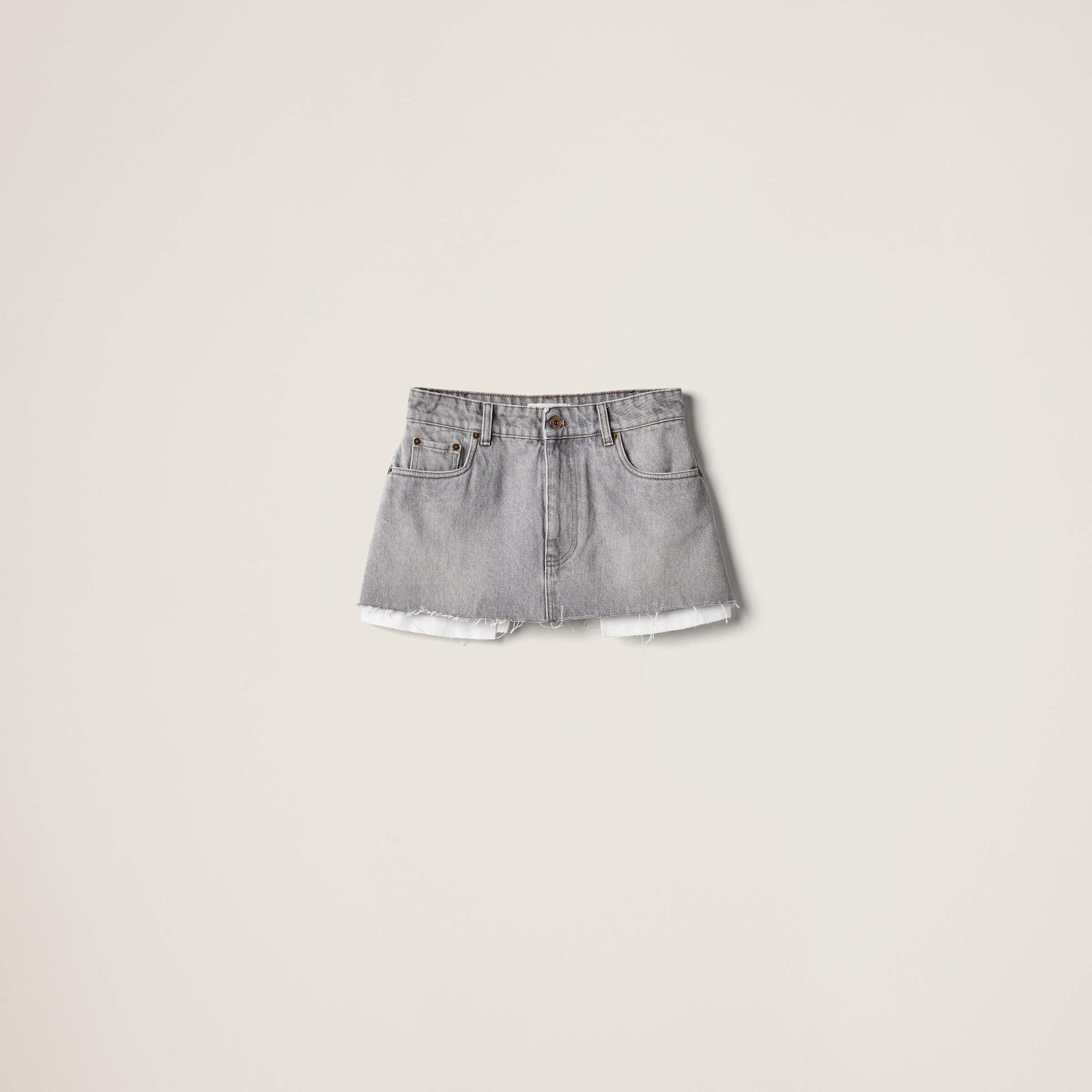 Miu Miu Logo-embroidered Denim Miniskirt In Grey