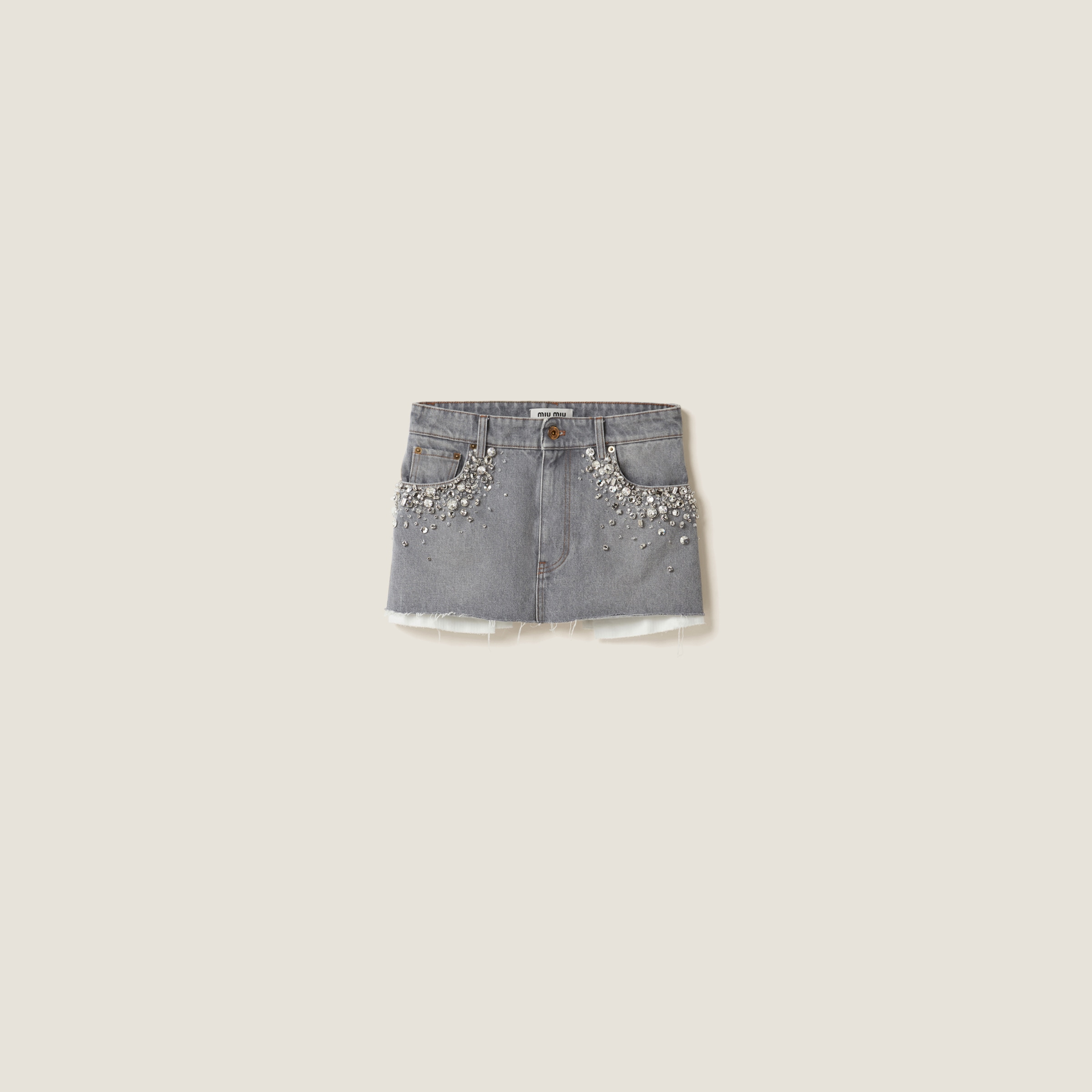 Miu Miu Denim Miniskirt In Grey