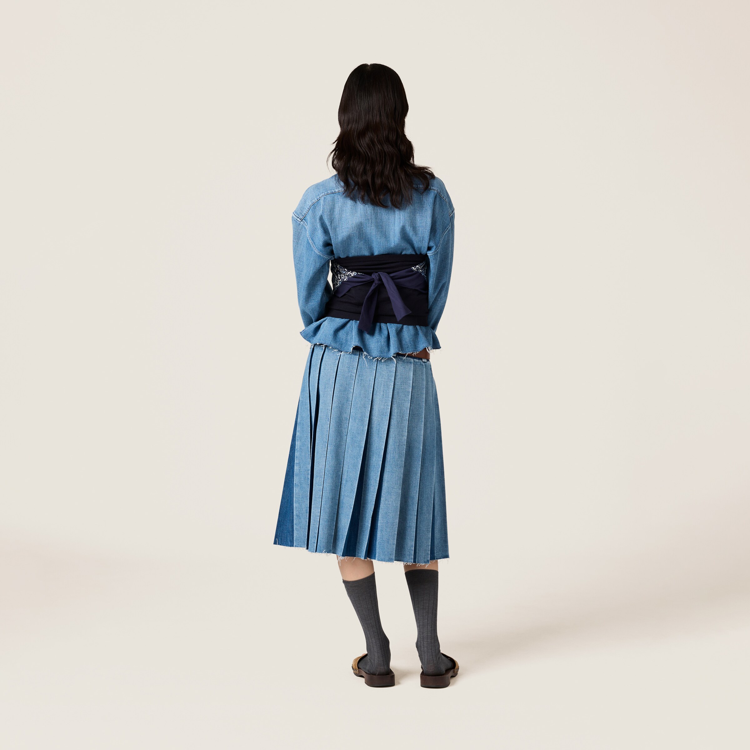 MIU MIU PLEATED DENIM SKIRT