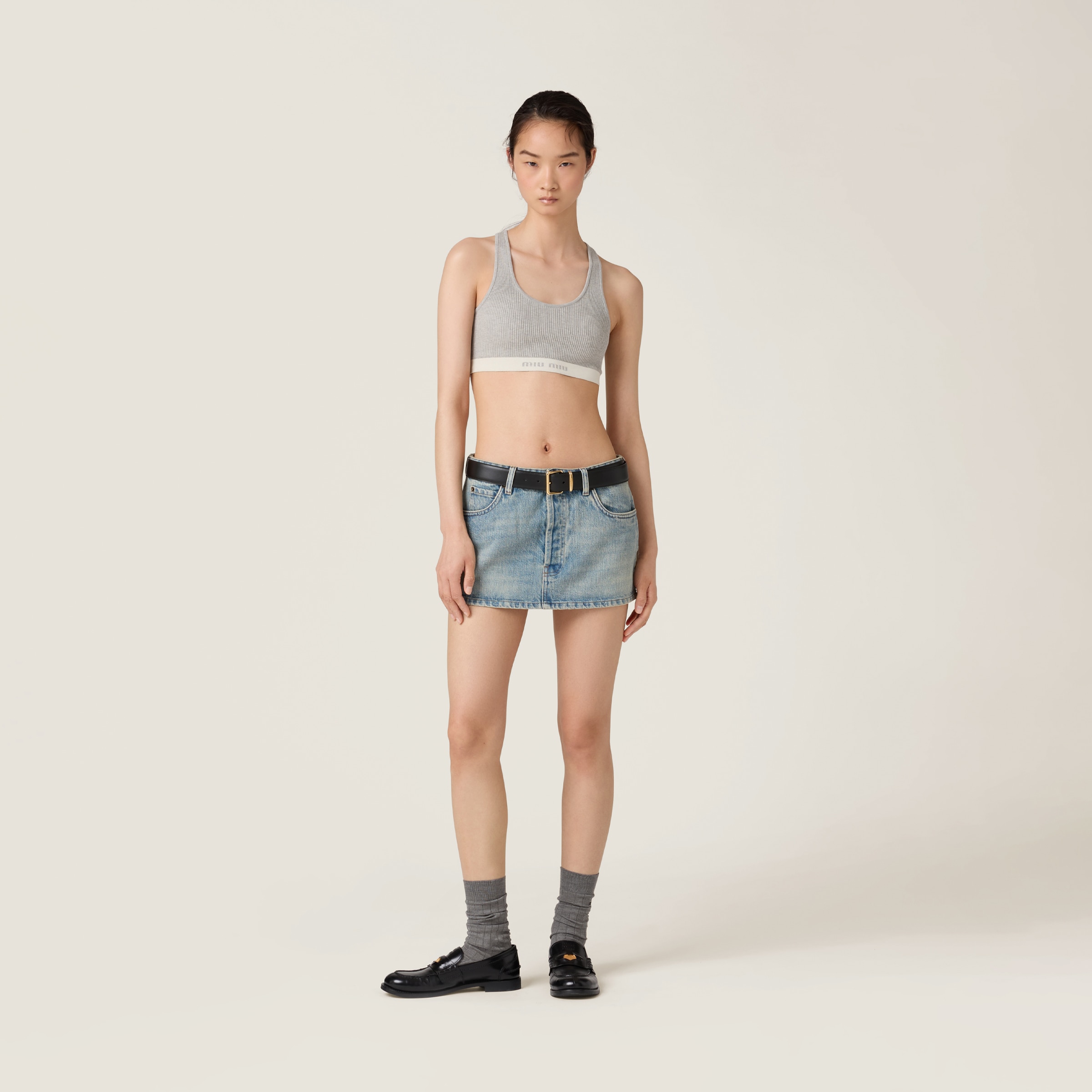 ライトブルー デニム ミニスカート | Miu Miu