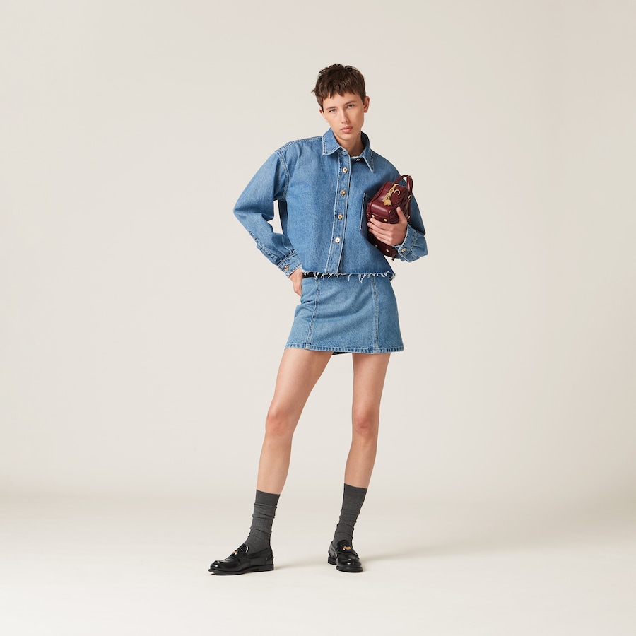 Miumiu 2026 Retro Denim Pleated Skirt Blue Cotton 351555