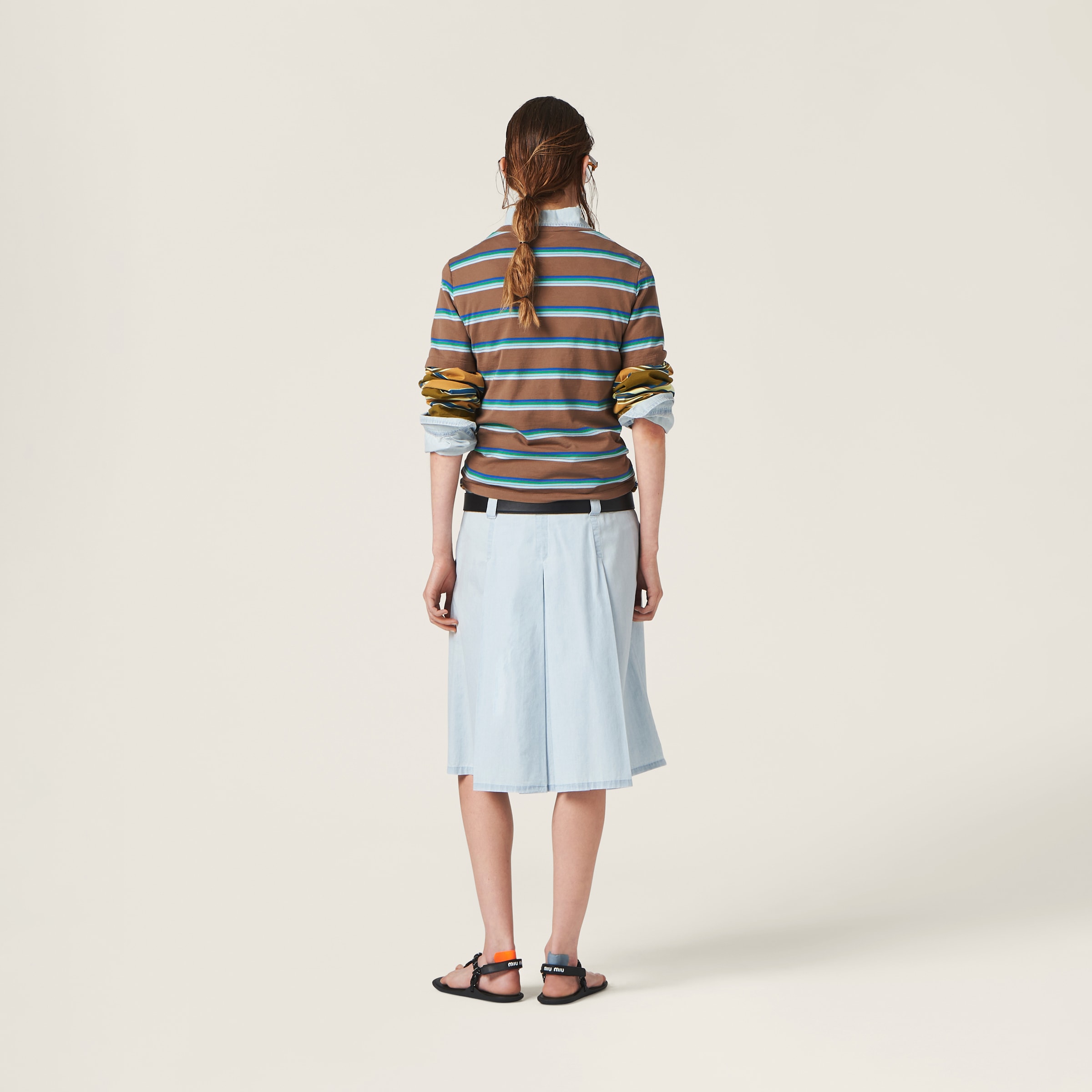 Miu Miu Pleated Chambray Skirt In Light Blue