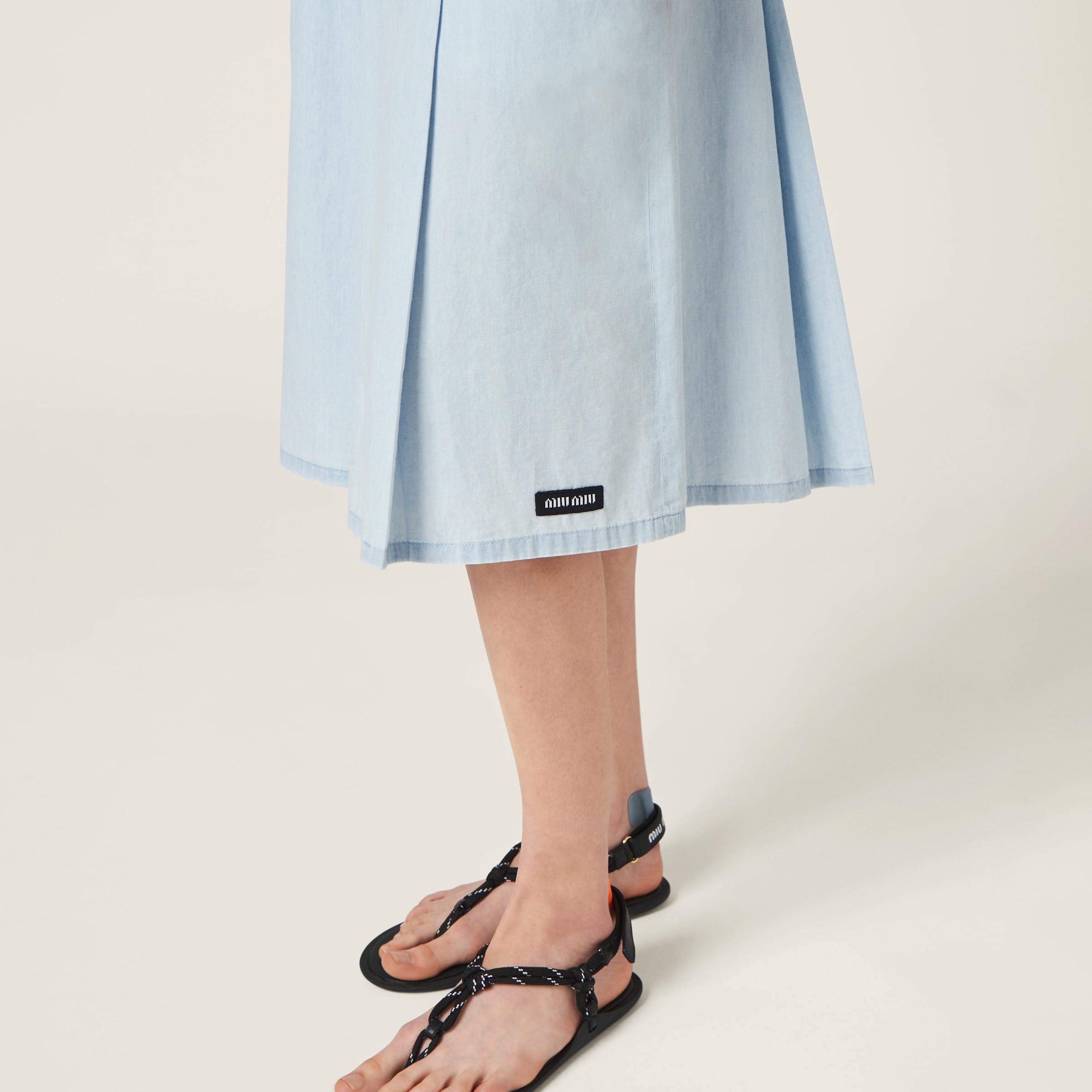 Miu Miu Pleated Chambray Skirt In Light Blue