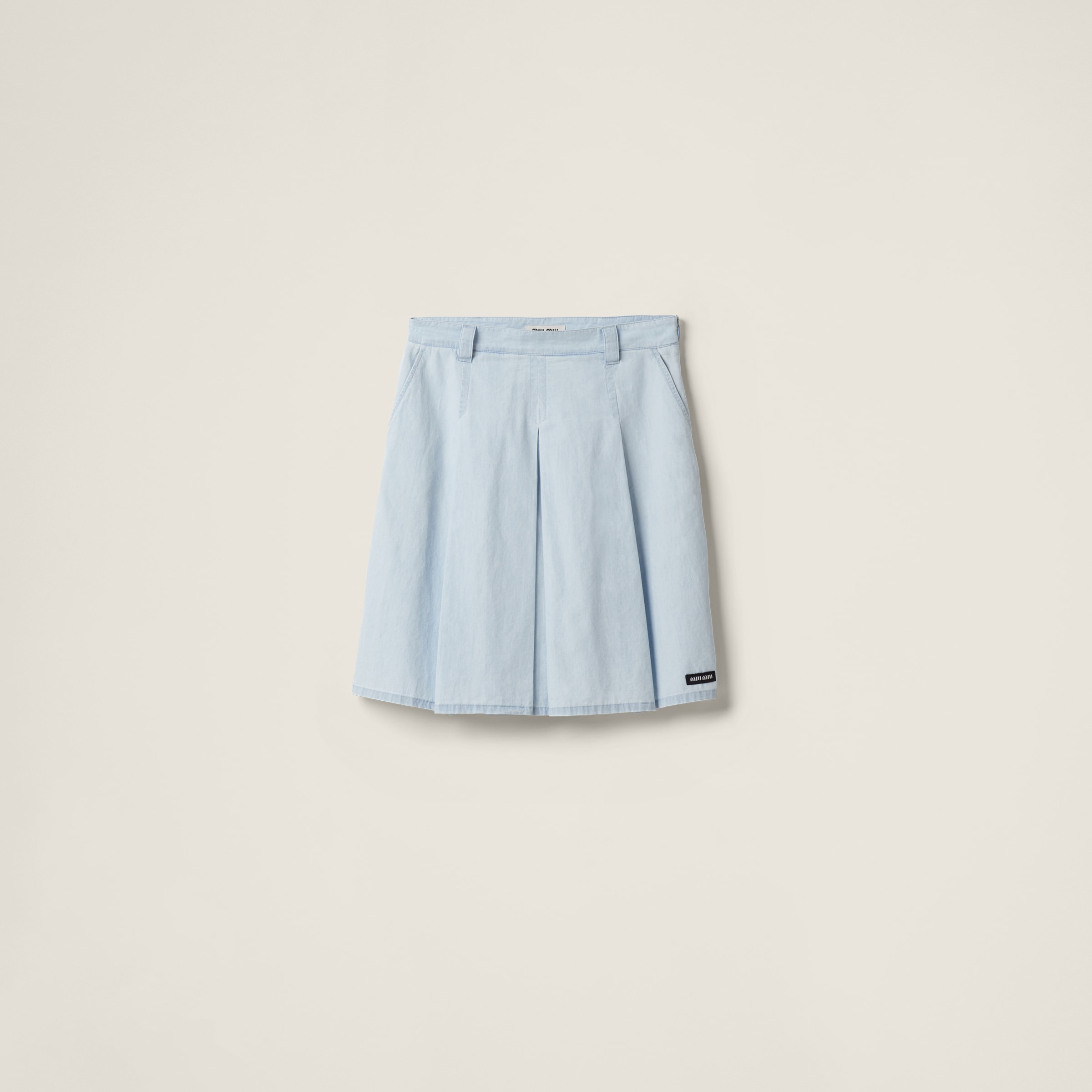 Miumiu Pleated Chambray Skirt In Light Blue