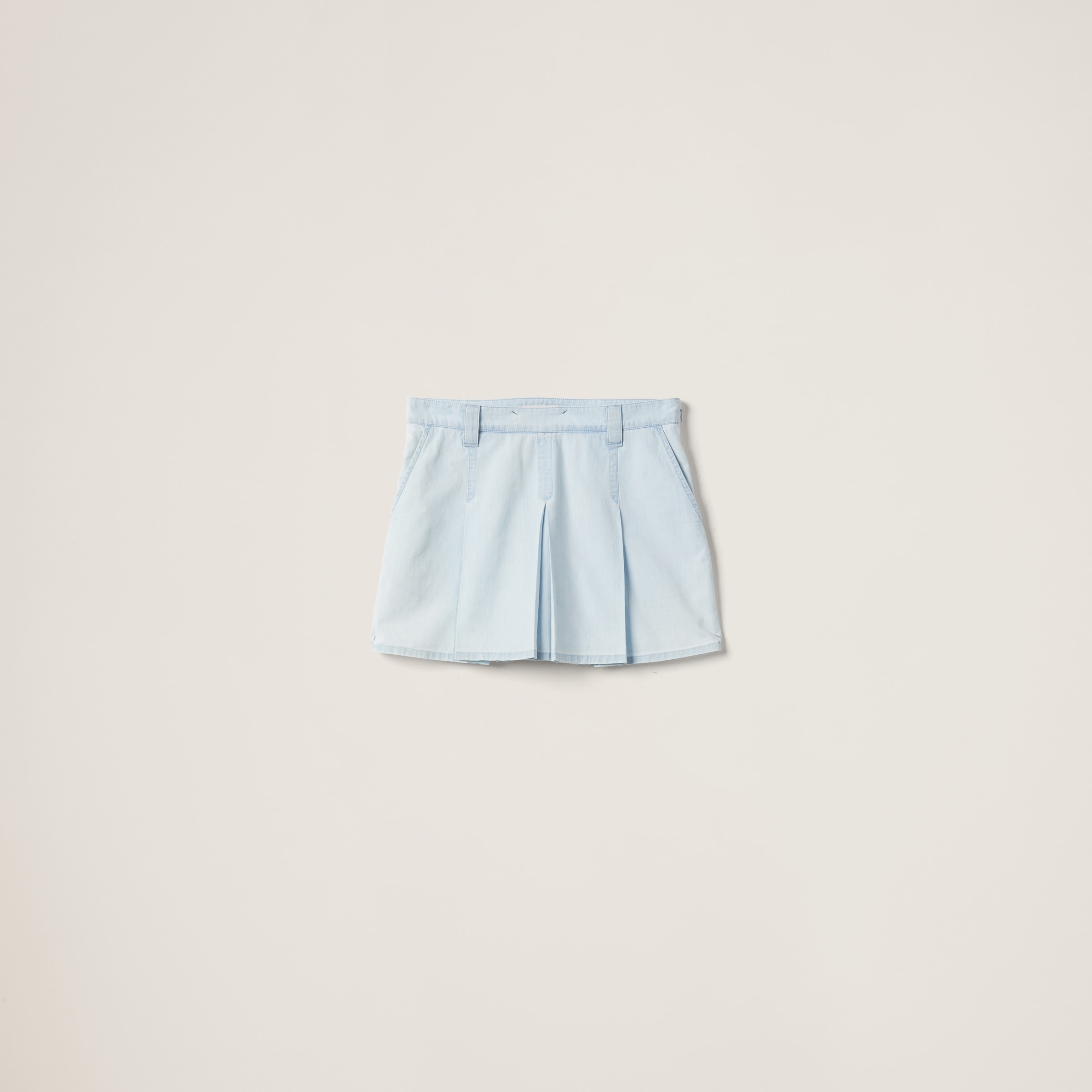 Miumiu Pleated Chambray Skirt In Light Blue