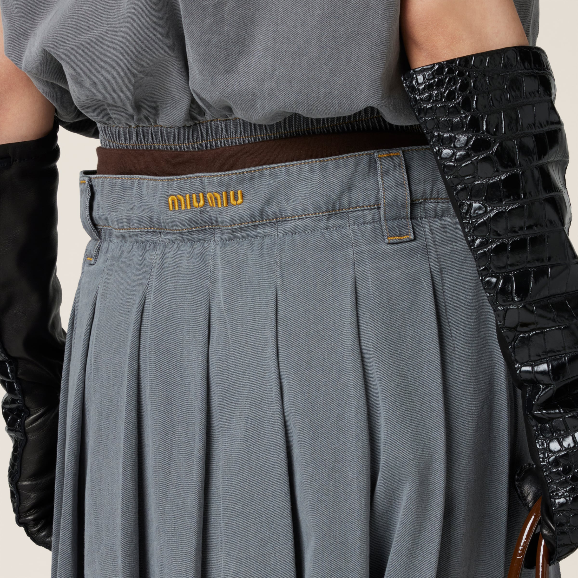 Grey Pleated Chambray Skirt | Miu Miu