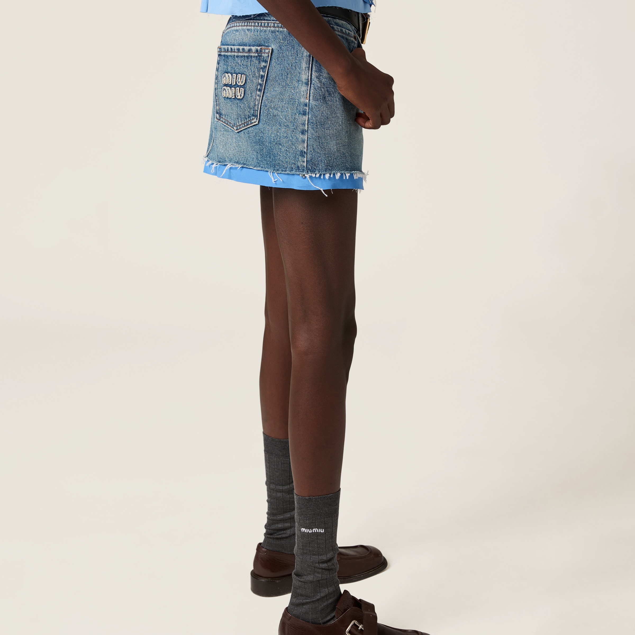 Sapphire Blue Denim And Poplin Miniskirt | Miu Miu