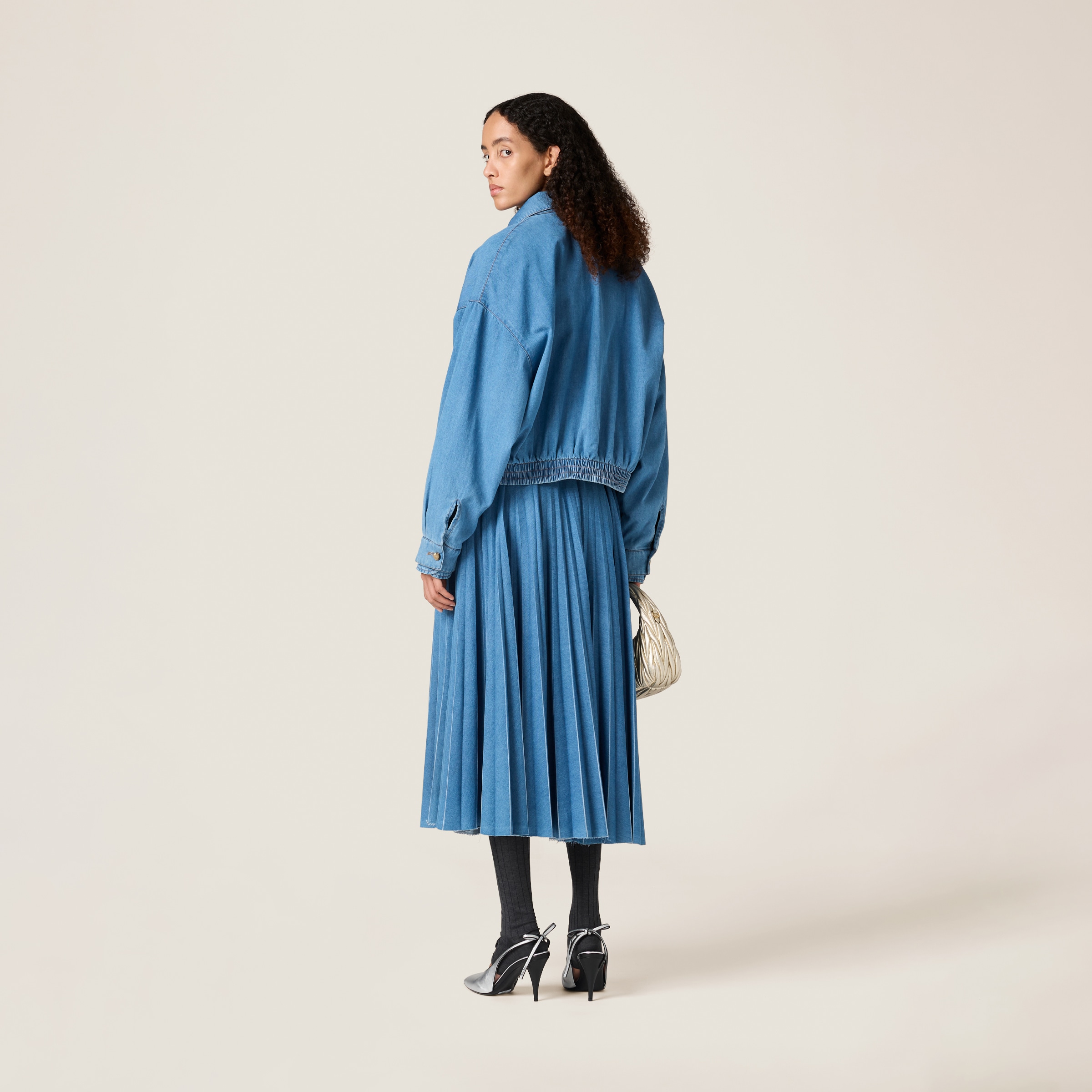 Pleated denim skirt - Collection Collections | Miu Miu
