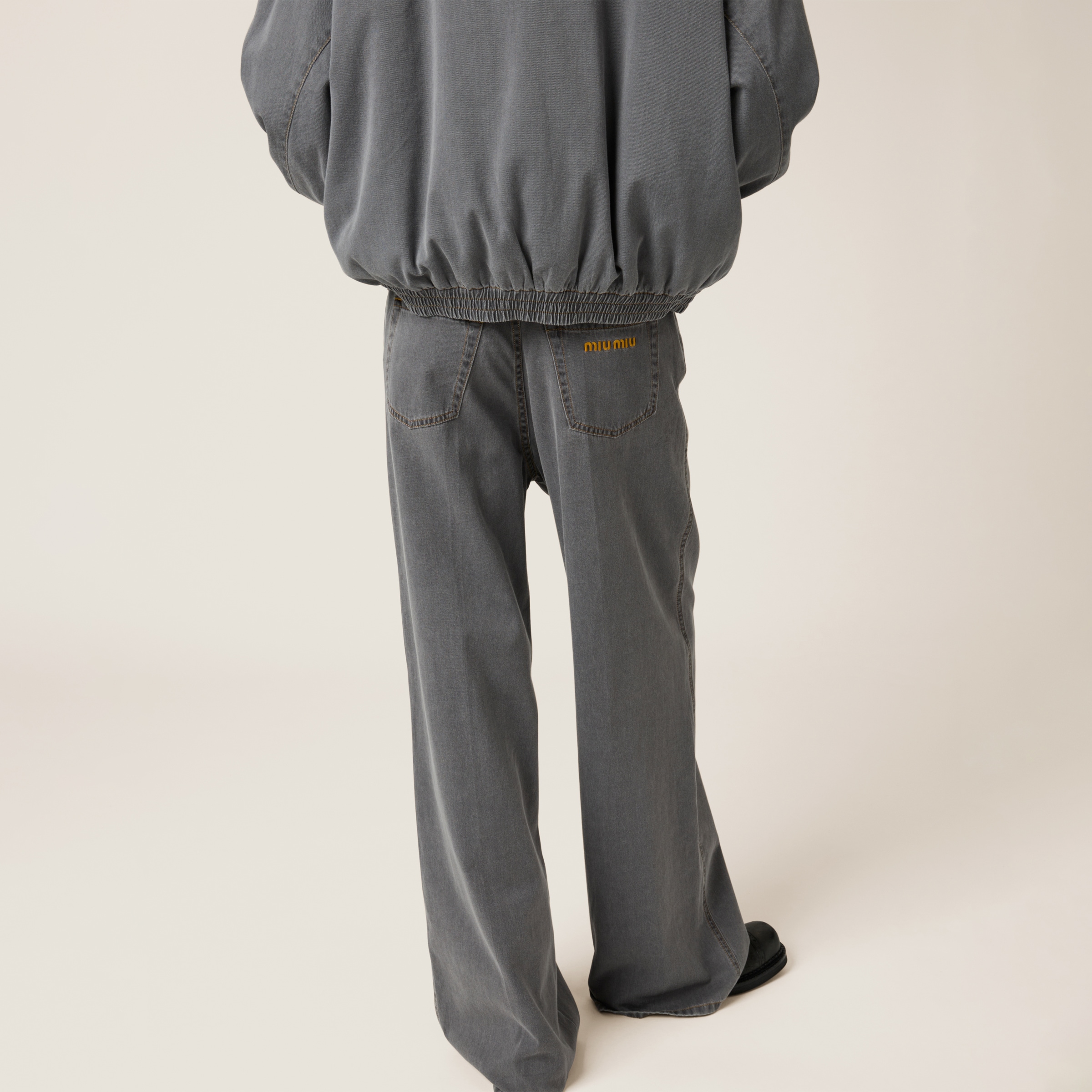 Miu Miu Chambray Wide-leg Jeans In Grey