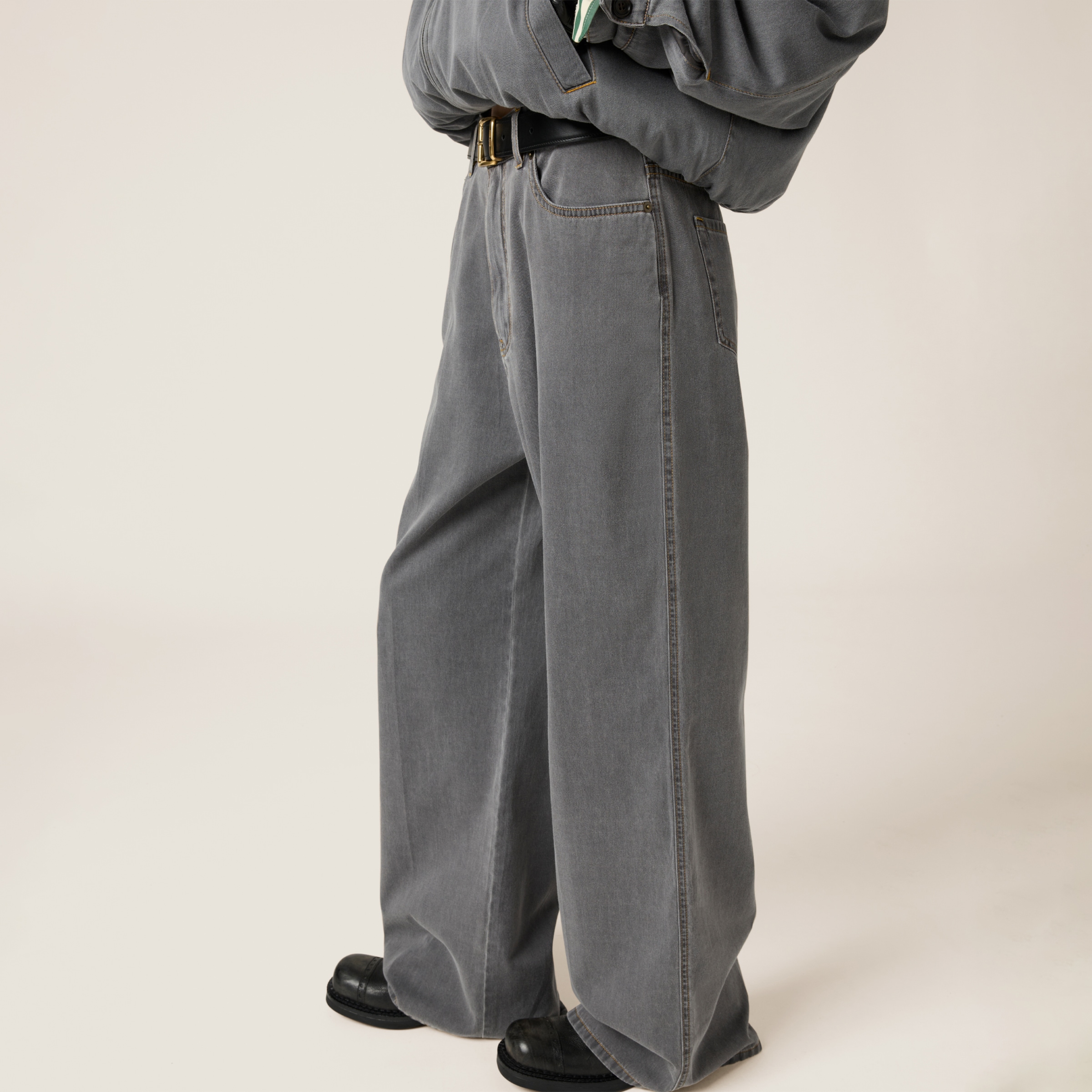 Miu Miu Chambray Wide-leg Jeans In Grey