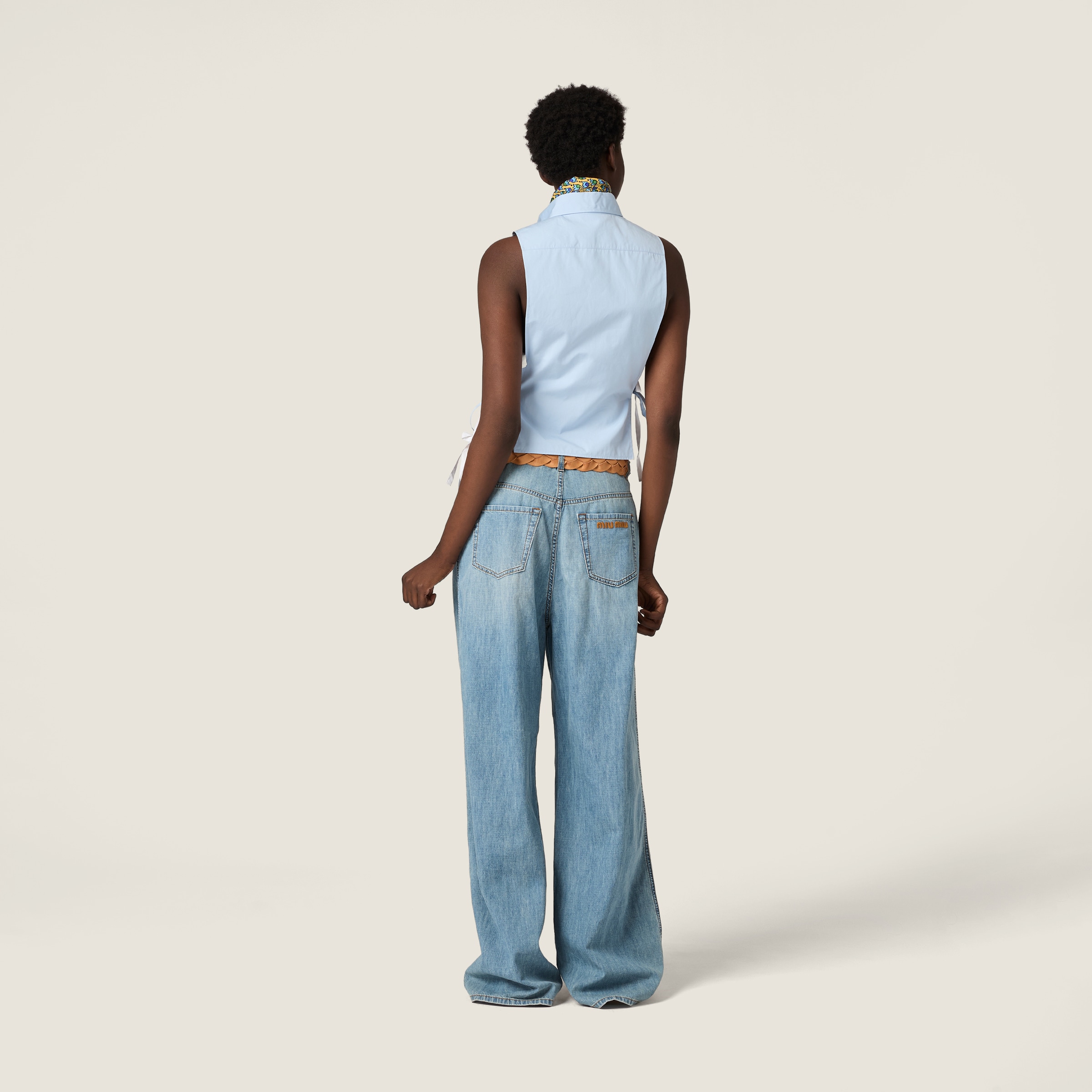 Sapphire Blue Chambray Pants | Miu Miu - United States