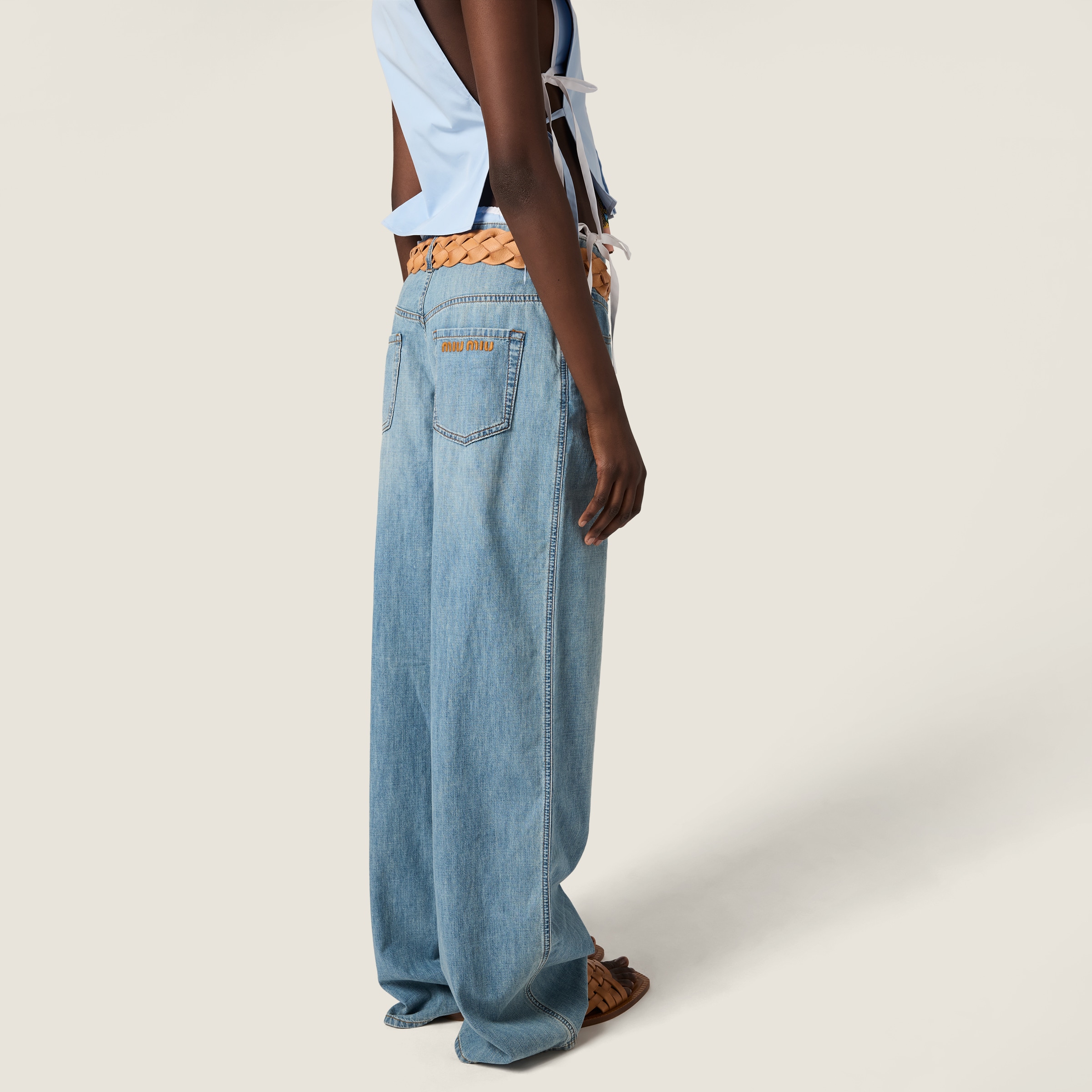 Sapphire Blue Chambray Pants | Miu Miu - United States