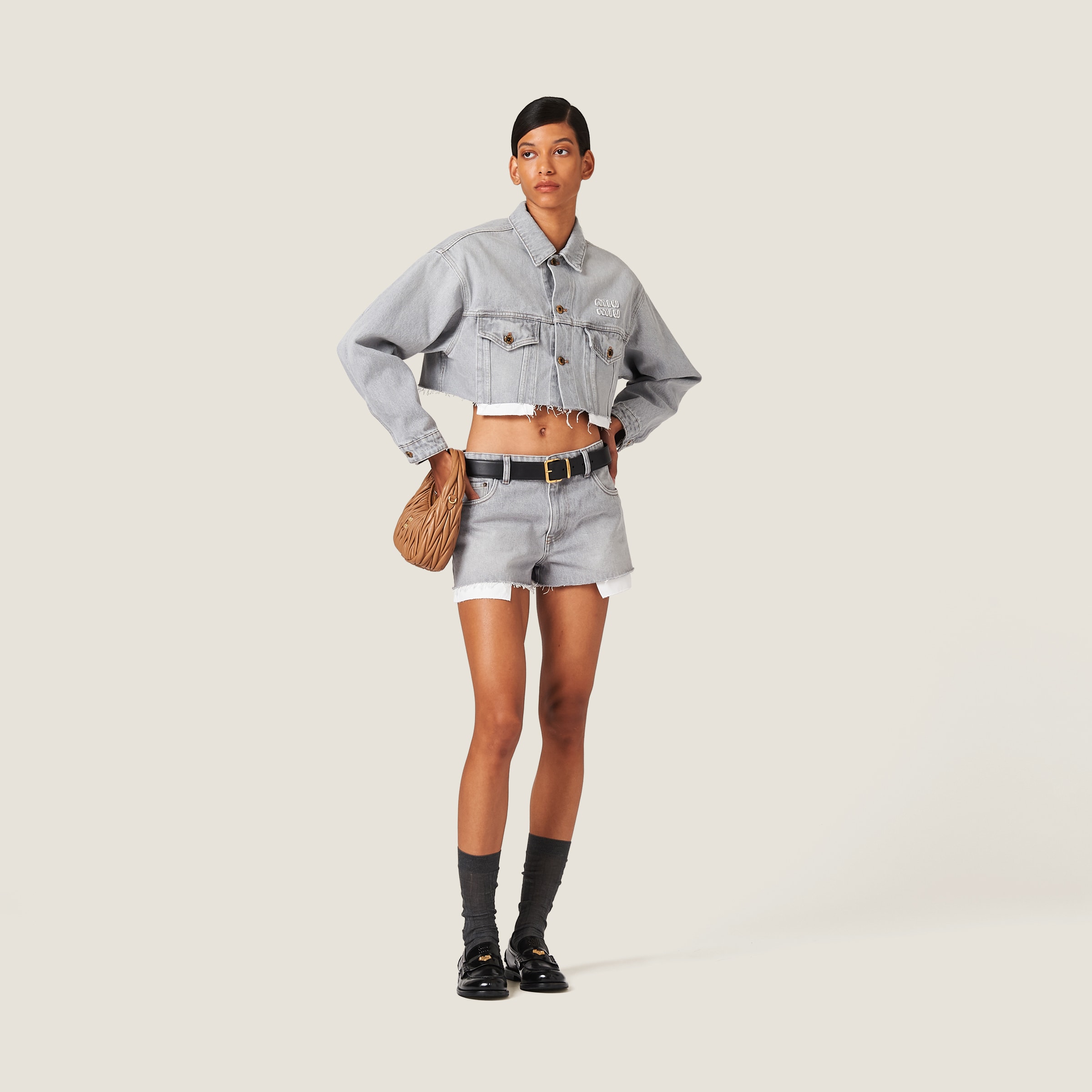 Grey Denim Shorts | Miu Miu