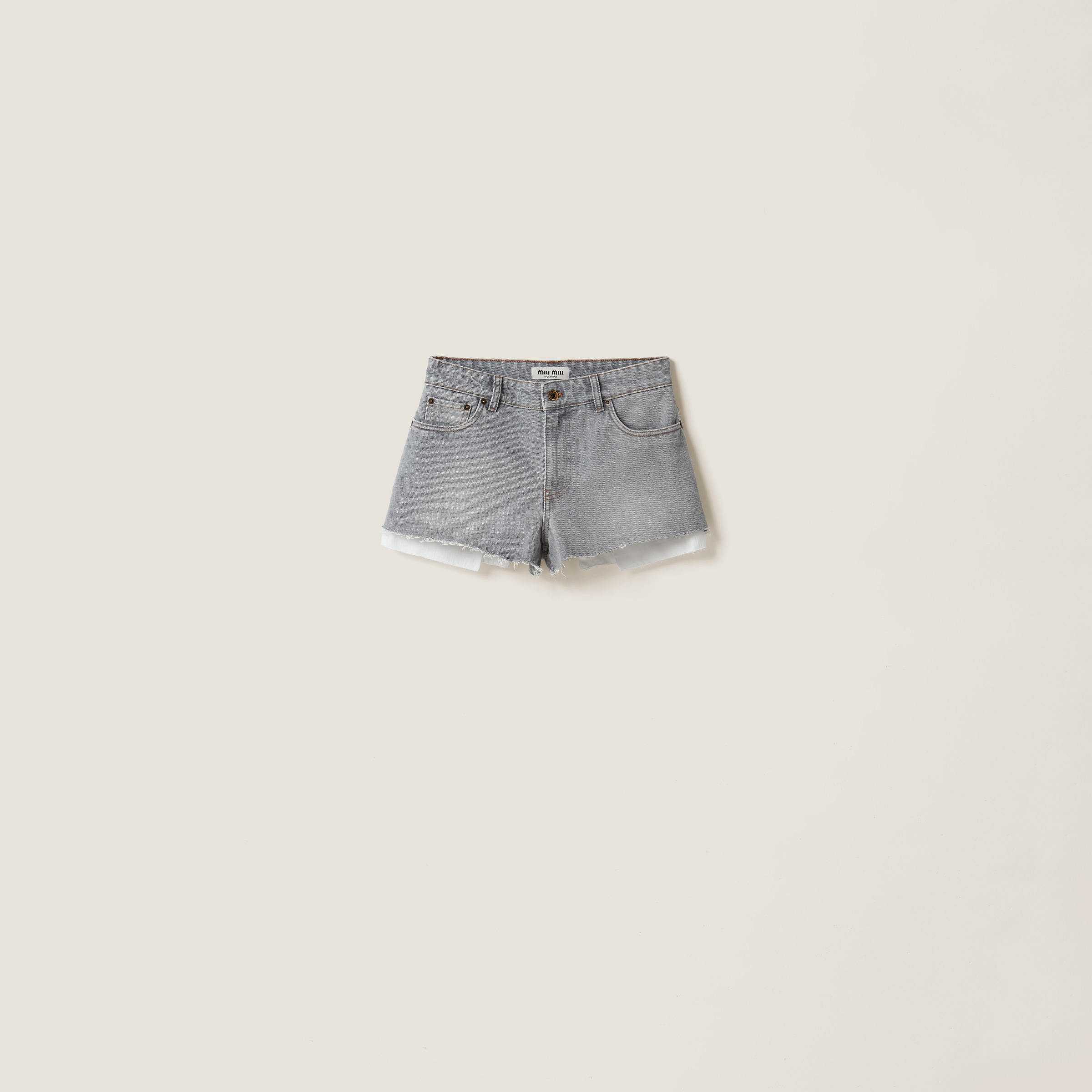 Shop Miu Miu Denim Shorts In Grey