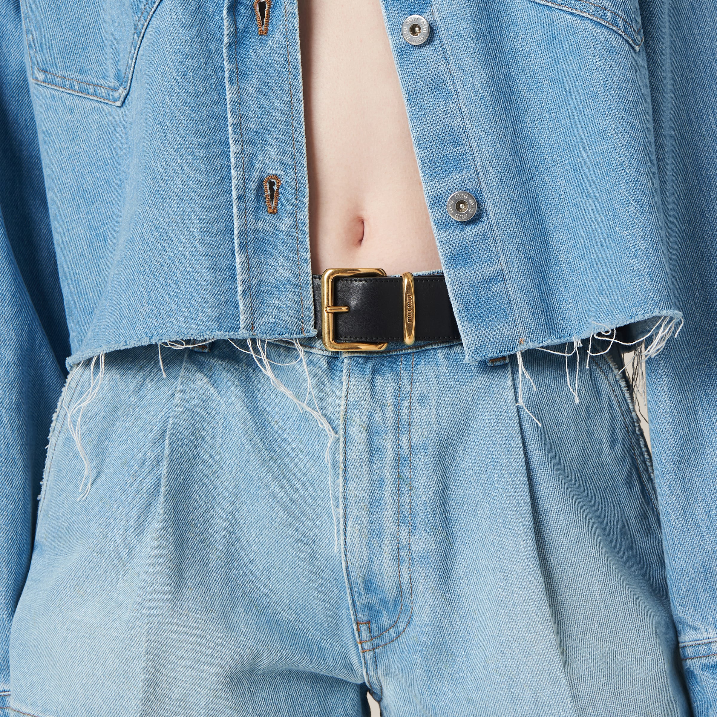 Shop Miumiu Denim Shorts In Sapphire Blue